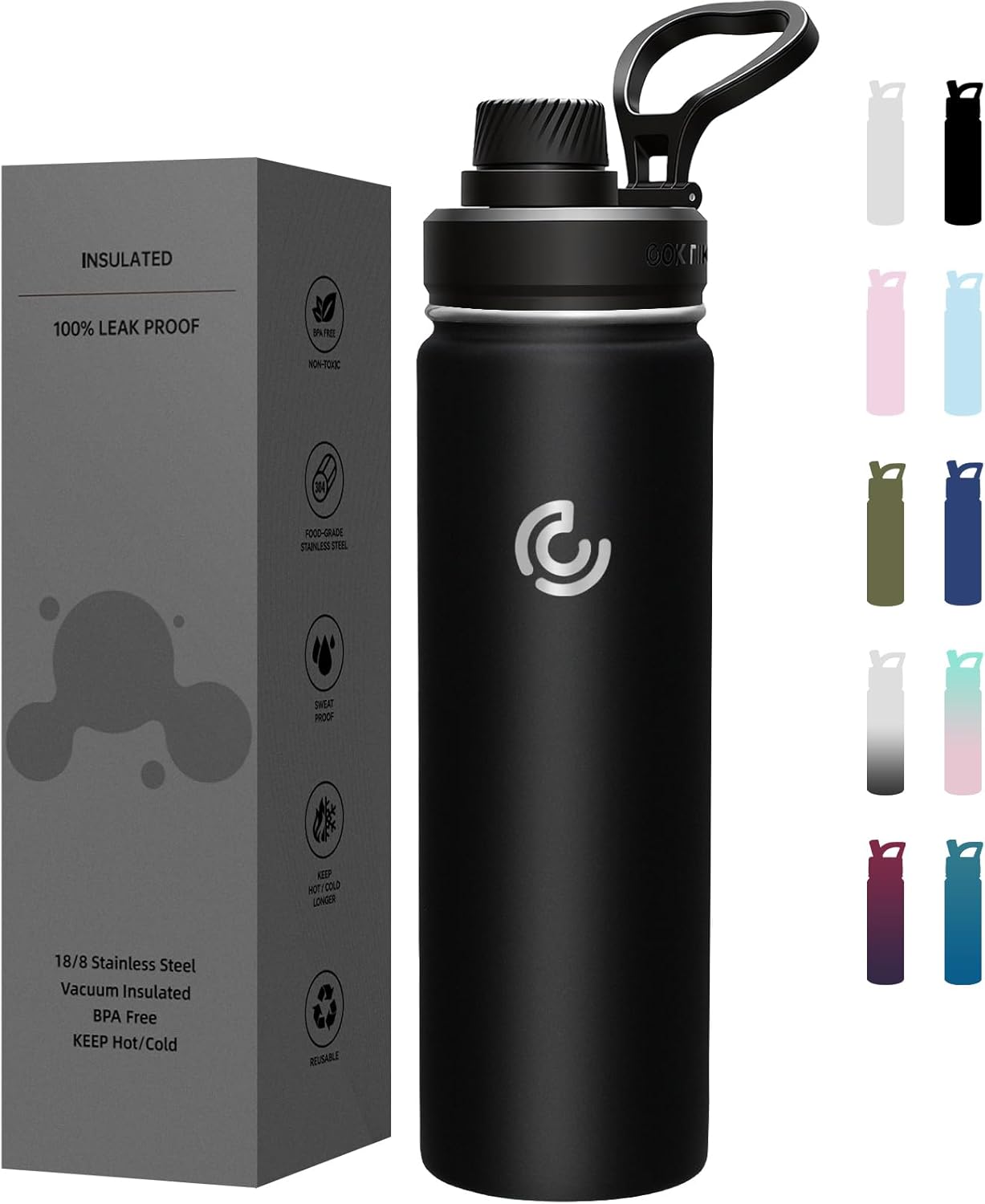 Sports Water Bottle 22 oz – Insulated Water Bottle with Handle – Stainless Steel – Simple Modern Design – Suitable for Travel, School, Boy, Girl – Black - Buy Online at SimraCart
