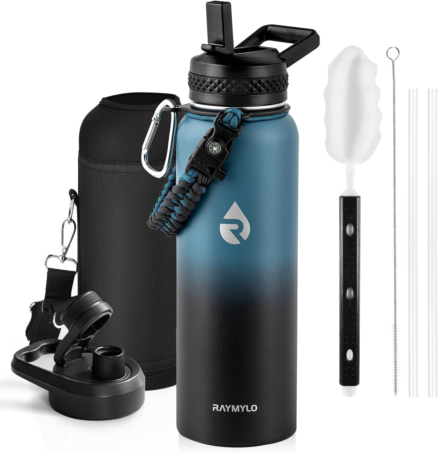 RAYMYLO Insulated Water Bottle 40 oz – Triple Wall Vacuum Stainless Steel (Cold for 36 Hours, Hot for 18 Hours) – Leak Proof and Non BPA – Modern Water Flask Jug with Paracord Handle and Straw Spout Lids - Buy Online at SimraCart