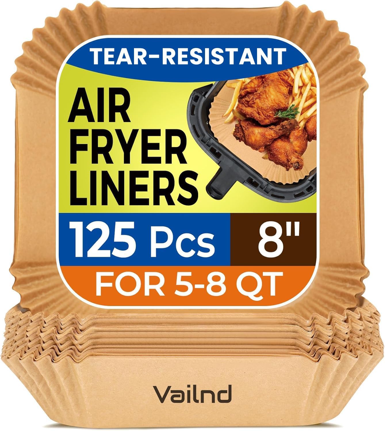 8IN Square Air Fryer Paper Liners – 125Pcs Non-Stick Parchment Paper, Bleach-Free Disposable Liners for Microwave & Air Fryer, Oil-Proof Cooking Sheets - Buy Online at SimraCart