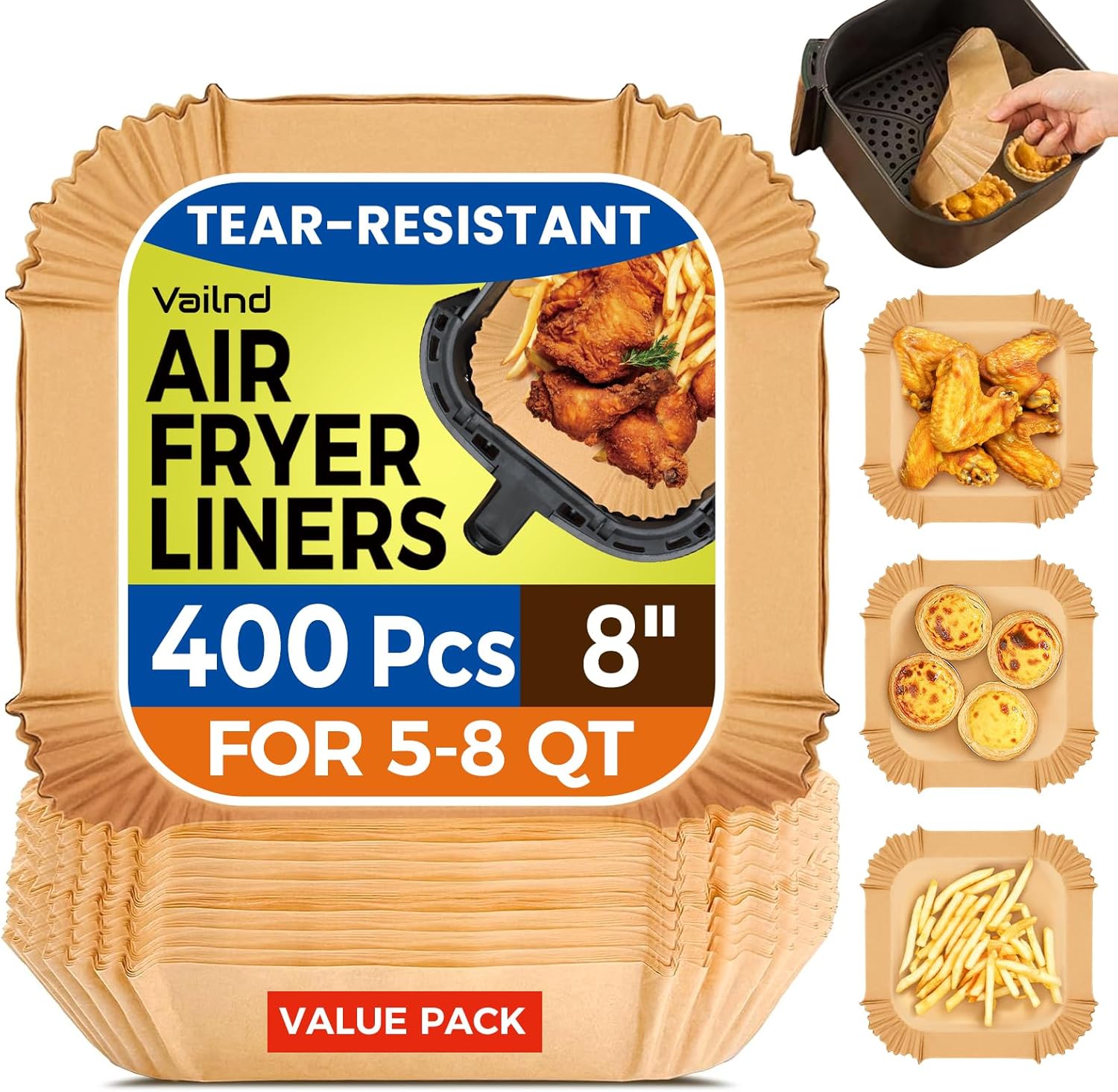400 Pcs Air Fryer Liners Disposable 8IN Square – Heavy-Duty Parchment Paper for 5-8 qt Airfryer Basket, Non-Stick Grease-Proof Baking Liners for Oven Pan - Buy Online at SimraCart