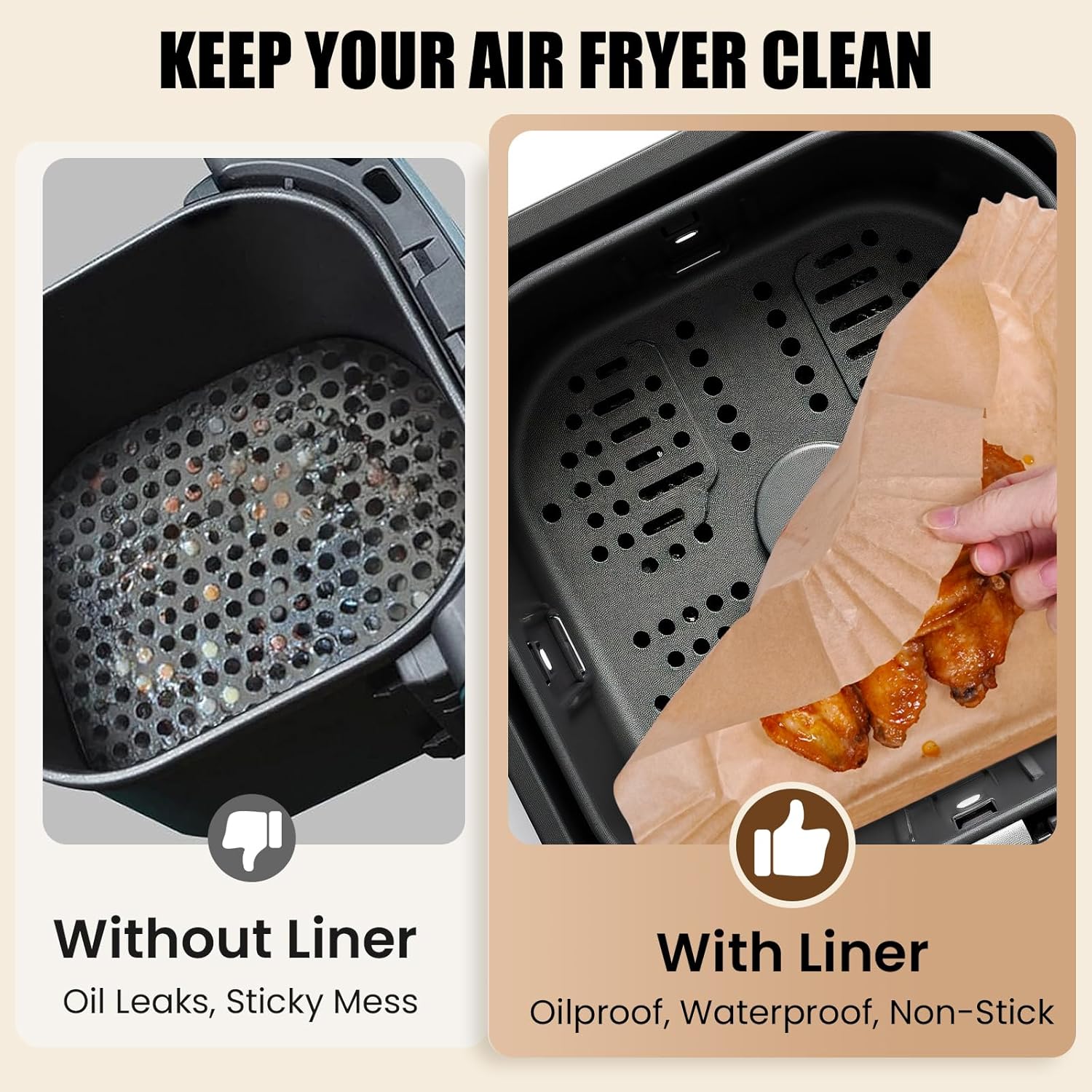 OLESBUR Air Fryer Liners Disposable 200Pcs 8 Inch – Unbleached Parchment Paper for Air Fryer Basket, Non-Stick Airfryer Accessories, Baking Liners & Parchment Paper Sheets - Image 2