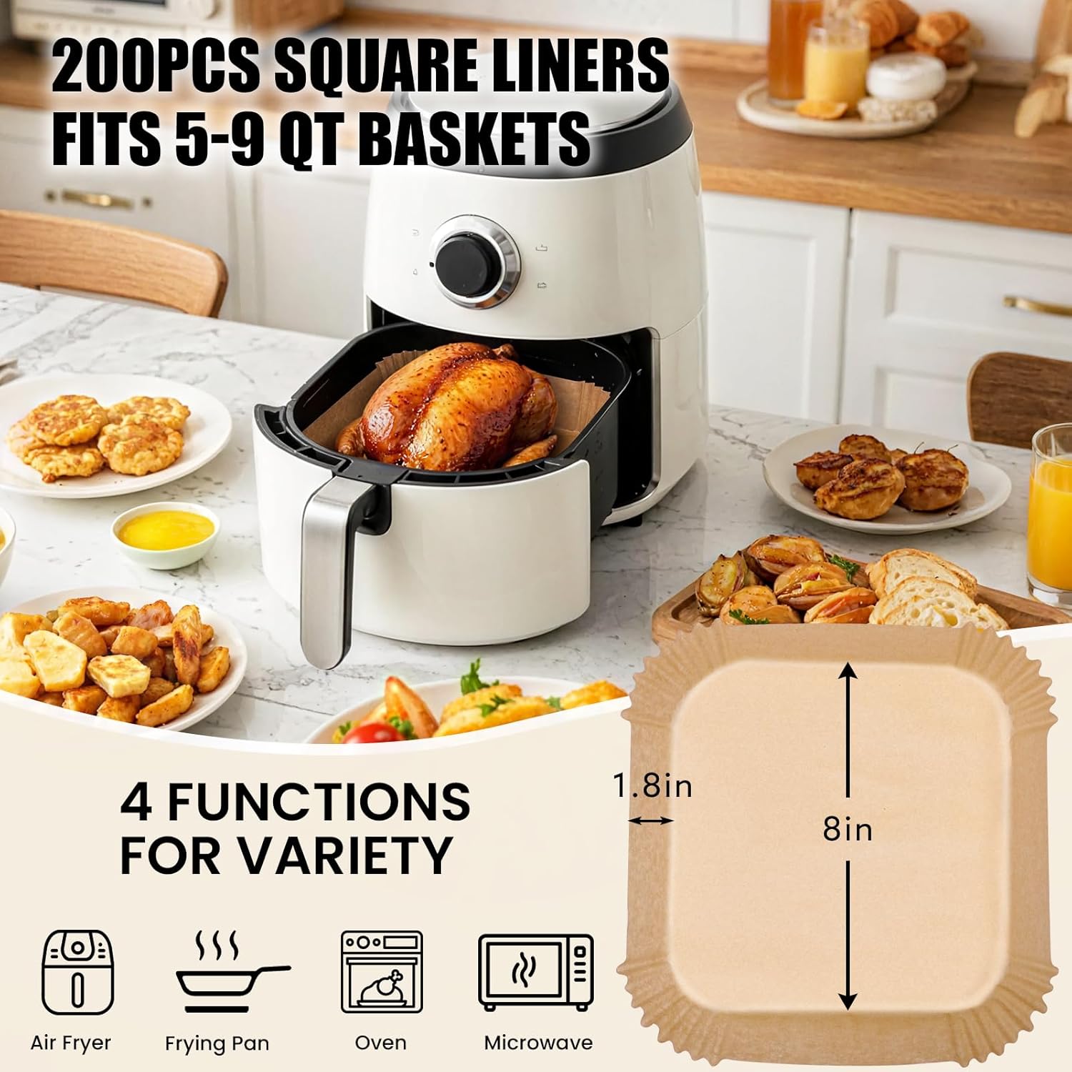 OLESBUR Air Fryer Liners Disposable 200Pcs 8 Inch – Unbleached Parchment Paper for Air Fryer Basket, Non-Stick Airfryer Accessories, Baking Liners & Parchment Paper Sheets - Image 3