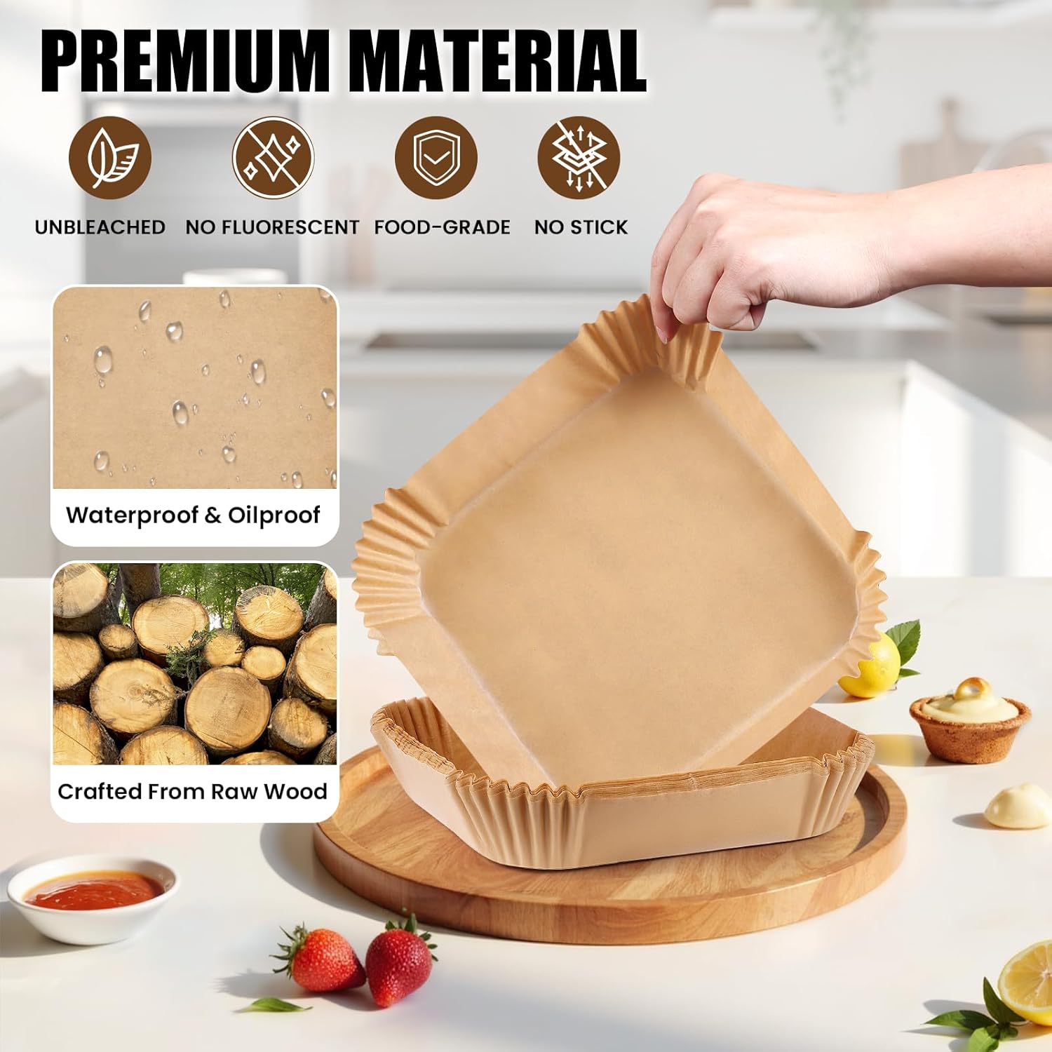 OLESBUR Air Fryer Liners Disposable 200Pcs 8 Inch – Unbleached Parchment Paper for Air Fryer Basket, Non-Stick Airfryer Accessories, Baking Liners & Parchment Paper Sheets - Image 4