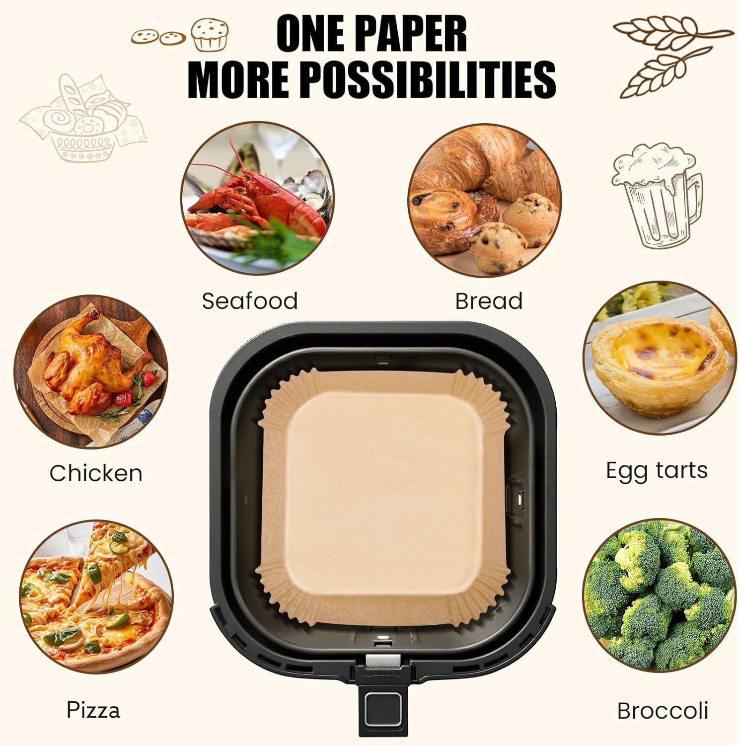 OLESBUR Air Fryer Liners Disposable 200Pcs 8 Inch – Unbleached Parchment Paper for Air Fryer Basket, Non-Stick Airfryer Accessories, Baking Liners & Parchment Paper Sheets - Image 6