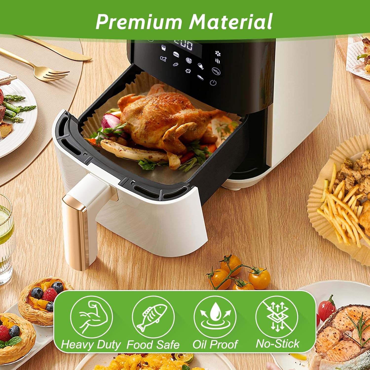 360 Pcs 8” Square Unbleached Heavy Duty Air Fryer Paper Liners Disposable – Non-Stick Non-Leak Parchment Paper for Airfryer Basket, Deep Fryer Parts & Accessories - Image 3