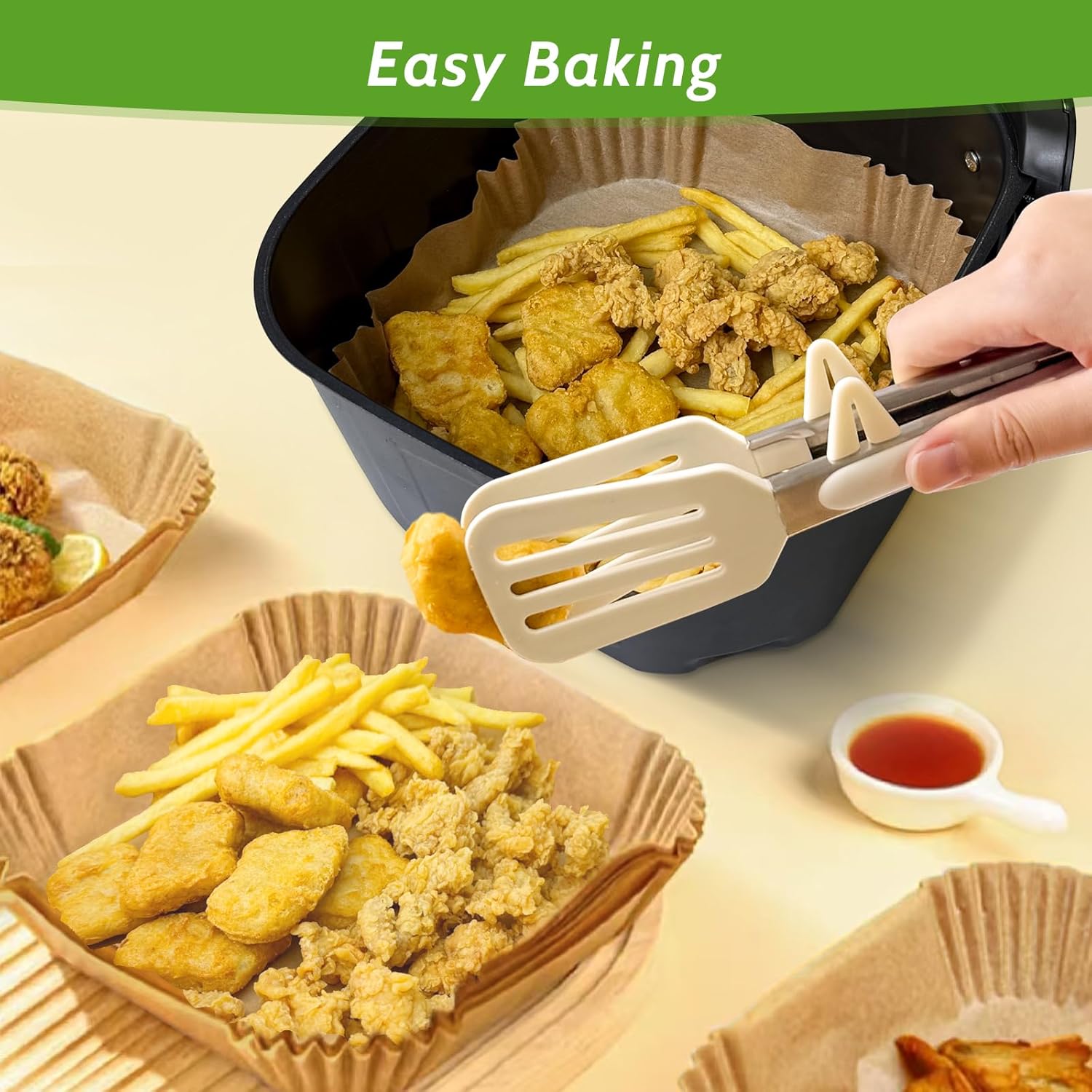 360 Pcs 8” Square Unbleached Heavy Duty Air Fryer Paper Liners Disposable – Non-Stick Non-Leak Parchment Paper for Airfryer Basket, Deep Fryer Parts & Accessories - Image 4