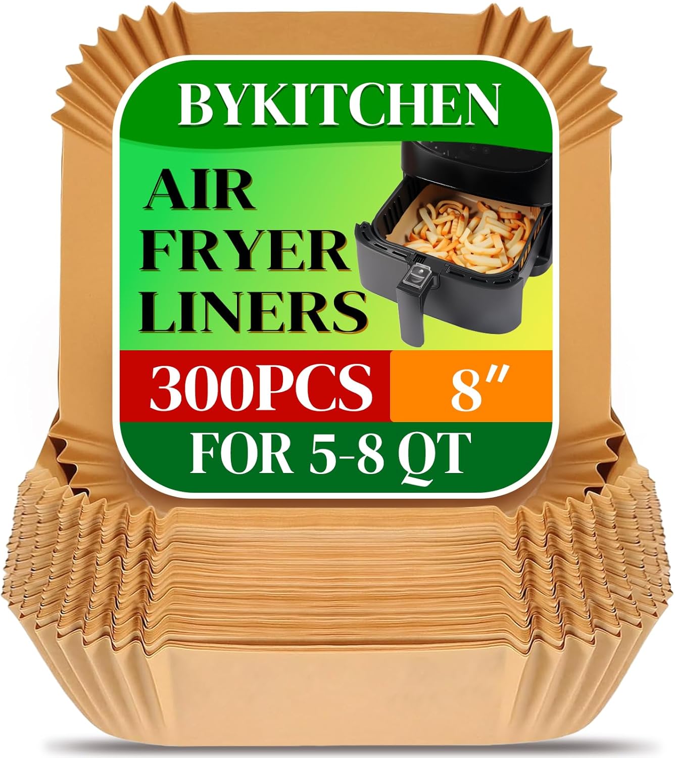 BYKITCHEN 300PCS Disposable Air Fryer Paper Liners for Ninja AF141 5 QT Pro AF181 6.5QT, Cosori Chefman 6 QT & Other 5-8Qt Airfryer – 8in Square Parchment Paper Airfryer Basket Accessories - Buy Online at SimraCart
