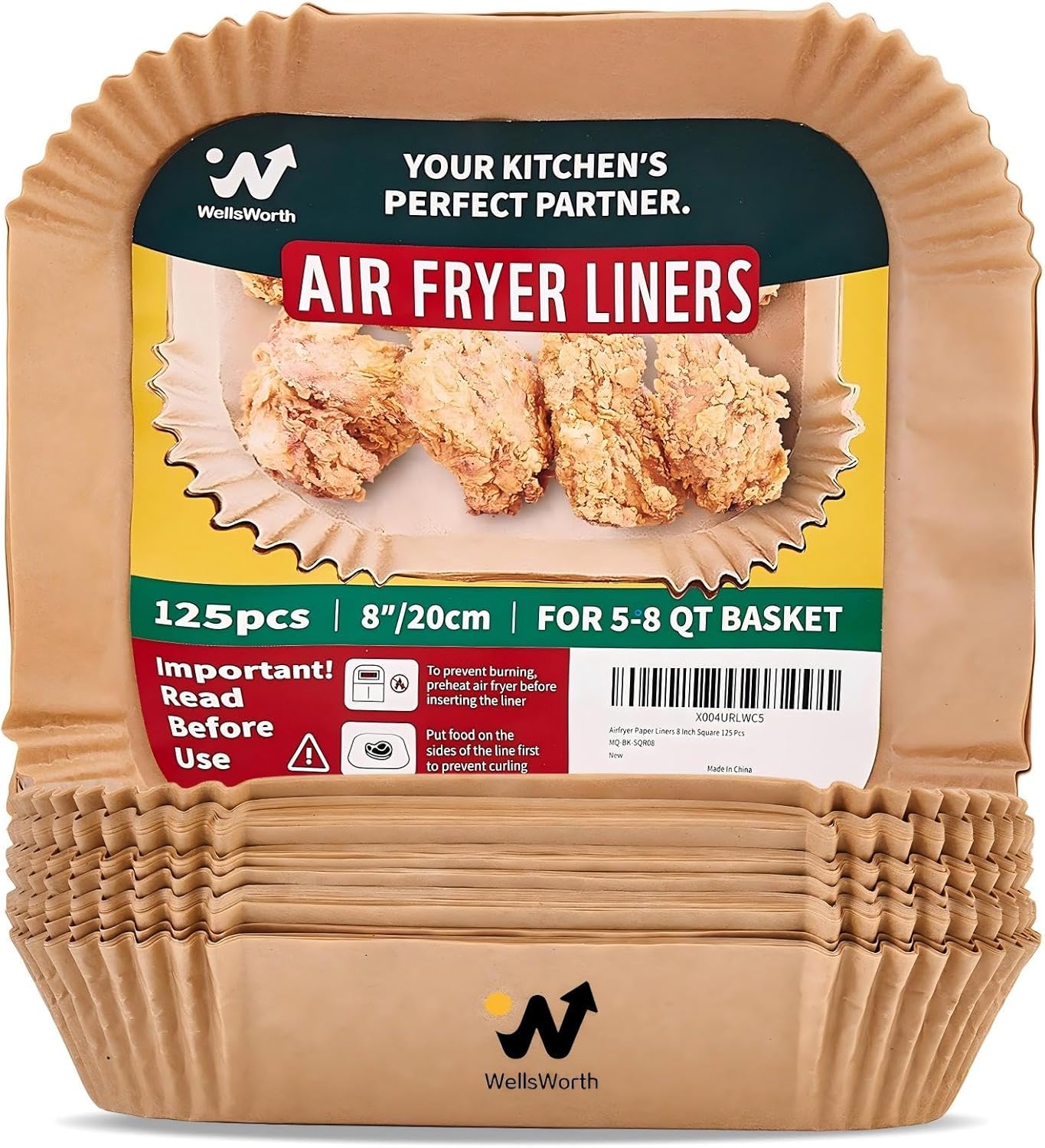 40GSM Air Fryer Paper Liners, 125Pcs 8 Inch Disposable Parchment Paper for 5-8 qt Basket Air Fryer, Non-Stick Oil-Proof Heat Resistant Food Grade for Cooking, Roasting & Frying, Square 8" - Buy Online USA | SimraCart