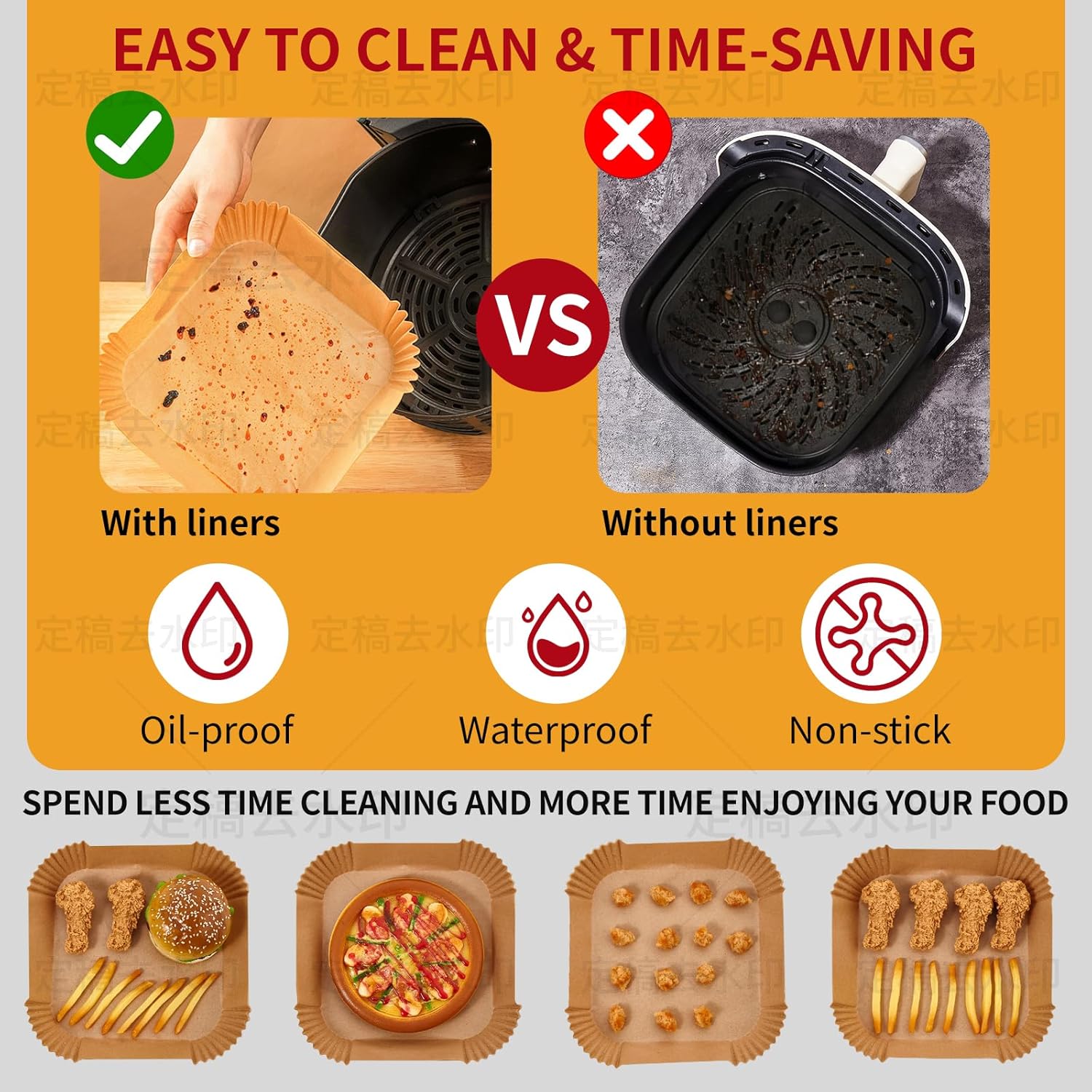 40GSM Air Fryer Paper Liners, 125Pcs 8 Inch Disposable Parchment Paper for 5-8 qt Basket Air Fryer, Non-Stick Oil-Proof Heat Resistant Food Grade for Cooking, Roasting & Frying, Square 8" - Image 4