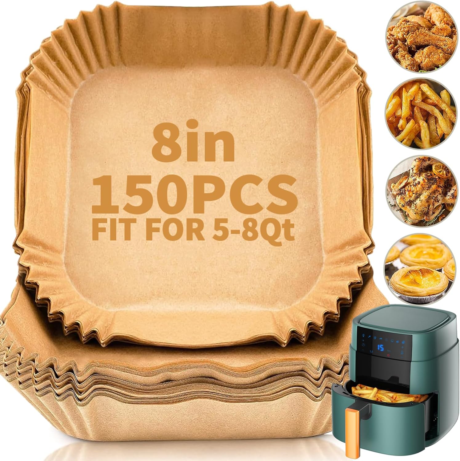 150 PCS Air Fryer Disposable Paper Liners, 8 Inch Square Parchment Disposable Paper Liner for 5-8QT Air Fryer, Baking, Roasting and Microwave, Non-Stick Airfryer Accessories - Buy Online at SimraCart