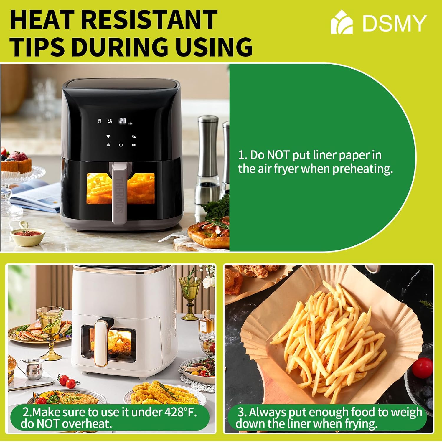 150 PCS Air Fryer Disposable Paper Liners, 8 Inch Square Parchment Disposable Paper Liner for 5-8QT Air Fryer, Baking, Roasting and Microwave, Non-Stick Airfryer Accessories - Image 3