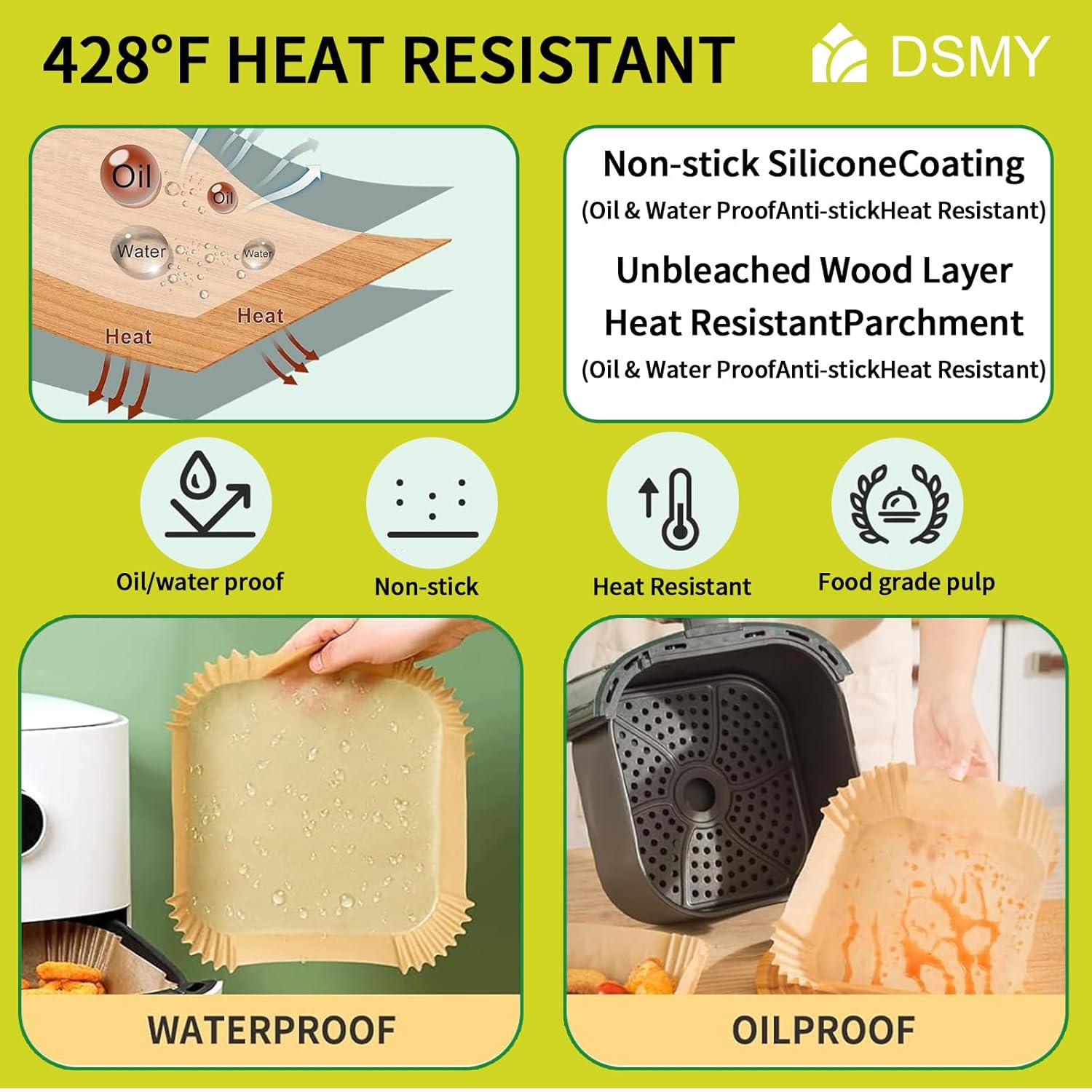 150 PCS Air Fryer Disposable Paper Liners, 8 Inch Square Parchment Disposable Paper Liner for 5-8QT Air Fryer, Baking, Roasting and Microwave, Non-Stick Airfryer Accessories - Image 4
