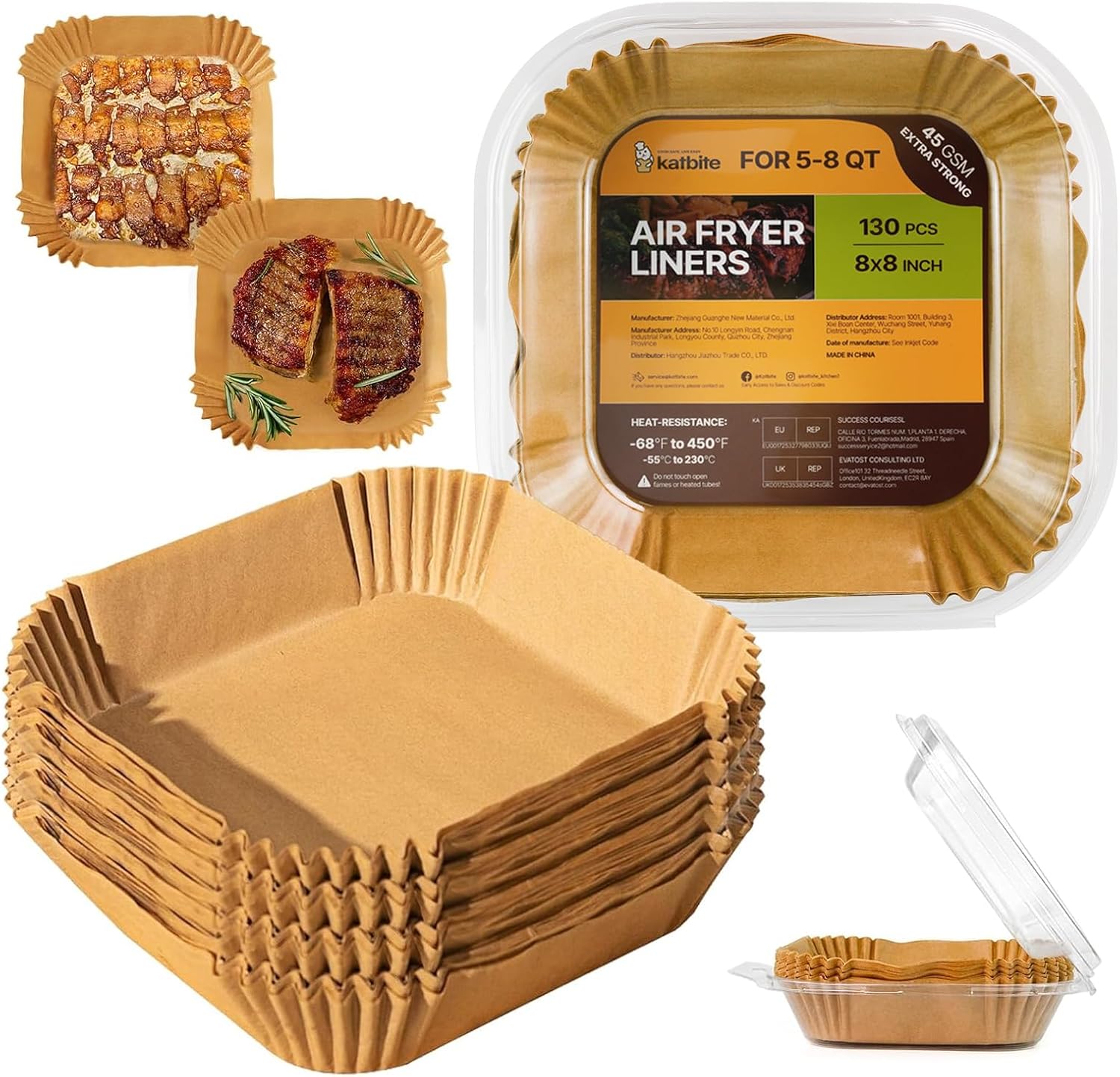 Katbite Air Fryer Liners Disposable – 8 Inch Square Non-Stick Airfryer Paper Liners, Unbleached Parchment Paper for 5 to 8 Qt Basket, Frying, Baking, Cooking, Roasting, Easy Cleanup, 130pcs - Buy Online at SimraCart