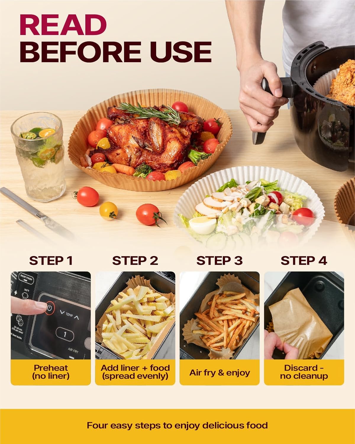 Katbite Air Fryer Liners Disposable – 8 Inch Square Non-Stick Airfryer Paper Liners, Unbleached Parchment Paper for 5 to 8 Qt Basket, Frying, Baking, Cooking, Roasting, Easy Cleanup, 130pcs - Image 5