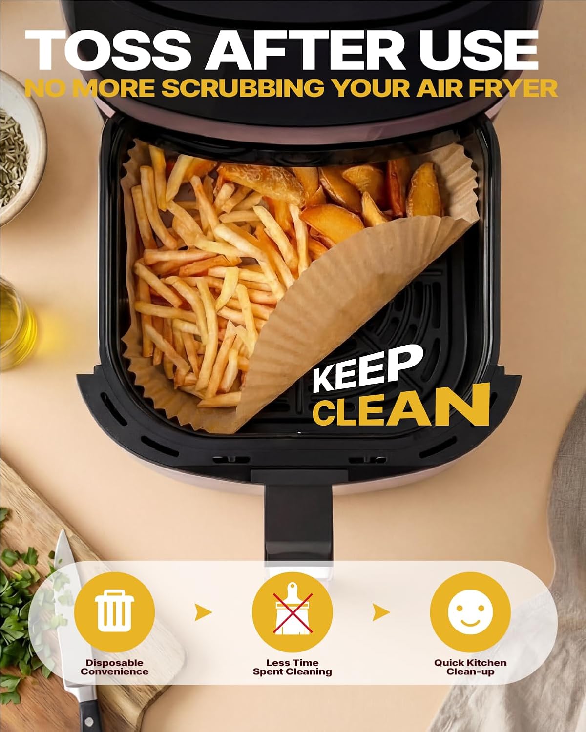 Katbite Air Fryer Liners Disposable – 8 Inch Square Non-Stick Airfryer Paper Liners, Unbleached Parchment Paper for 5 to 8 Qt Basket, Frying, Baking, Cooking, Roasting, Easy Cleanup, 130pcs - Image 6