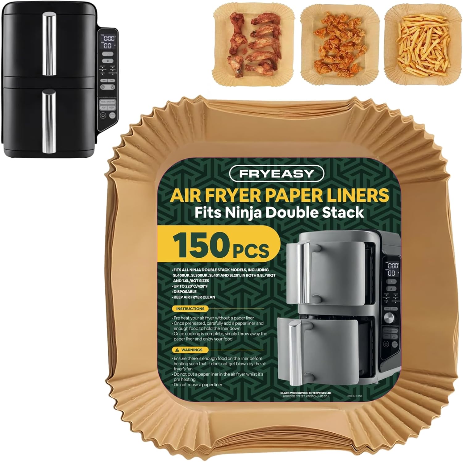 Air Fryer Liners for Ninja DoubleStack SL401 8-10QT: 150pcs Disposable Paper Liners, Compatible with Ninja SL401 and SL201 Double Stack by FryEasy - Buy Online at SimraCart