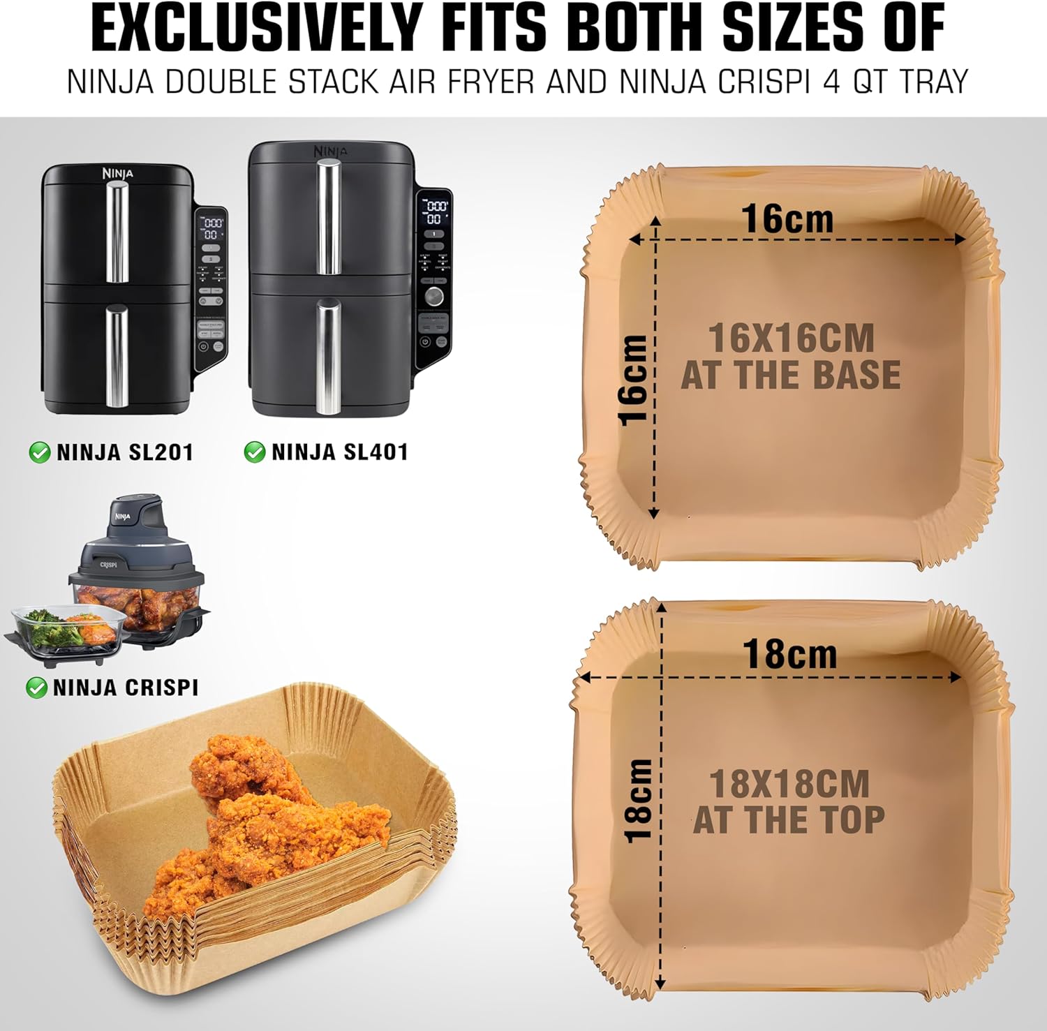 Air Fryer Liners for Ninja DoubleStack SL401 8-10QT: 150pcs Disposable Paper Liners, Compatible with Ninja SL401 and SL201 Double Stack by FryEasy - Image 2