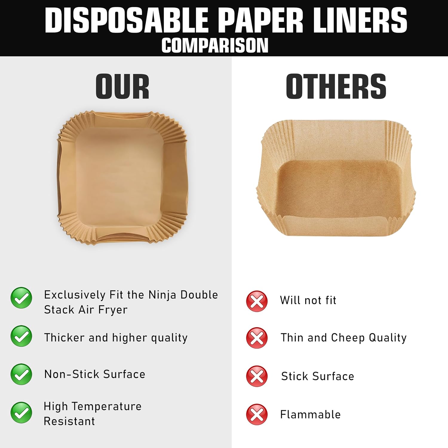 Air Fryer Liners for Ninja DoubleStack SL401 8-10QT: 150pcs Disposable Paper Liners, Compatible with Ninja SL401 and SL201 Double Stack by FryEasy - Image 4