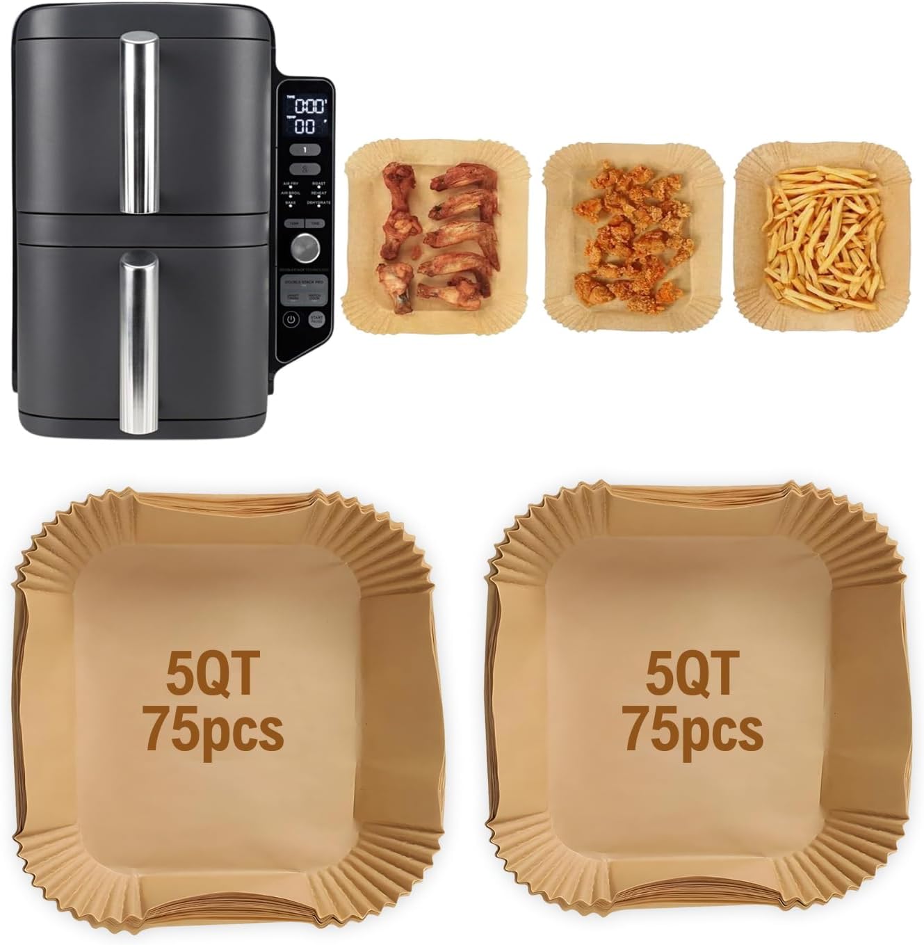 Air Fryer Liners for Ninja DoubleStack SL401 8-10QT: 150pcs Disposable Paper Liners, Compatible with Ninja SL401 and SL201 Double Stack by FryEasy - Image 5