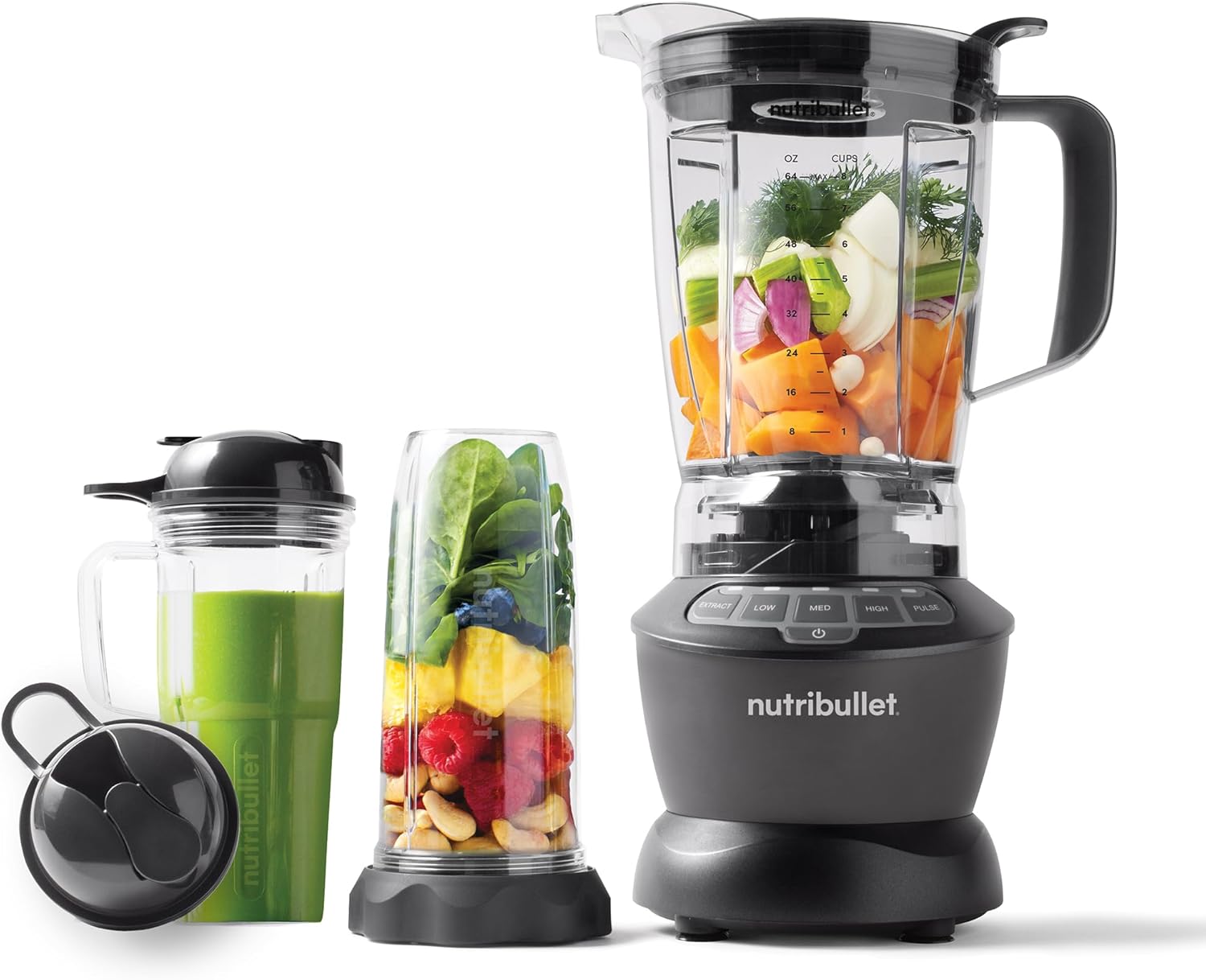 nutribullet Full-Size Blender Combo 1200W – NBF50500 - Dark Gray, 64oz Pitcher with 32oz & 24oz Cups, 3 Speeds + Pulse, Nutrient Extractor, Dishwasher Safe Parts - Buy Online USA | SimraCart