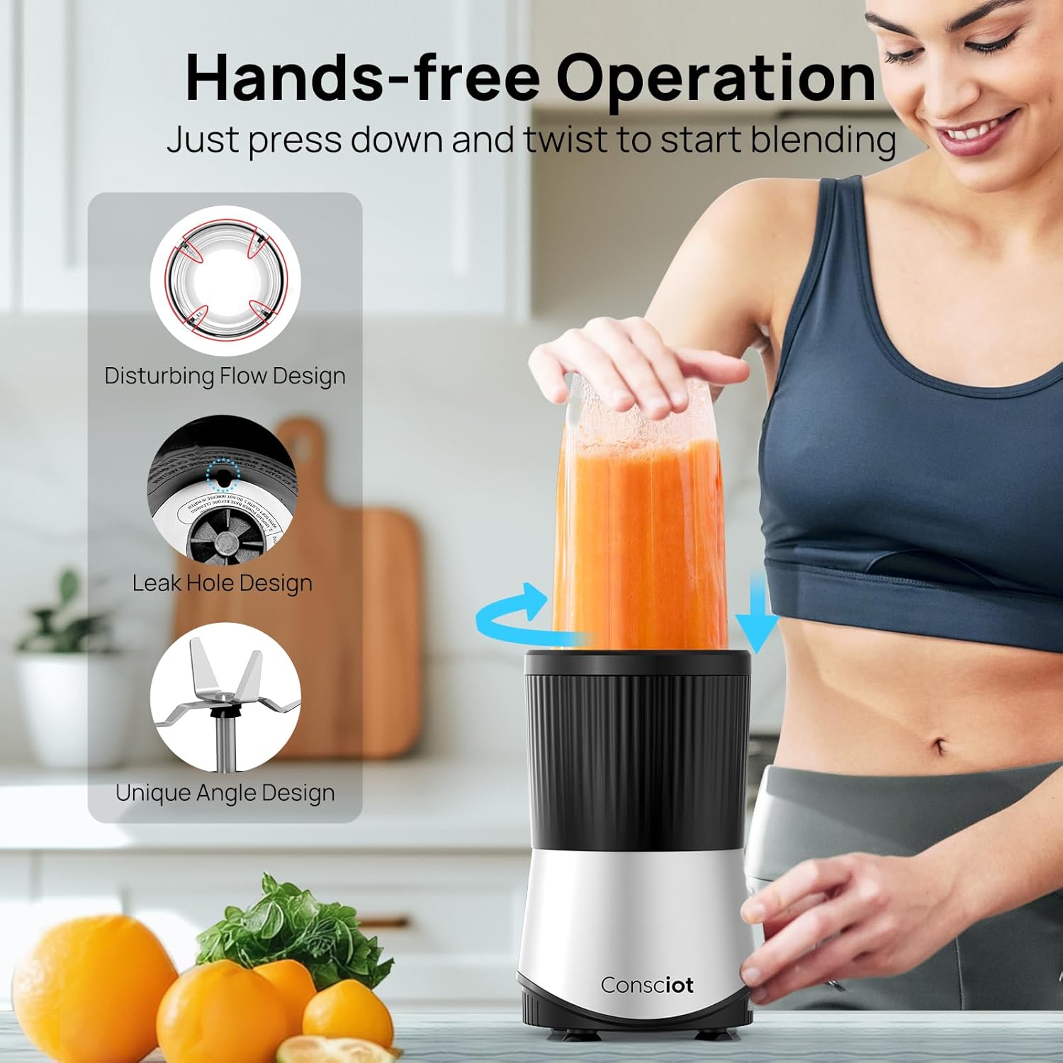 Consciot CB08 11-Piece Blender for Kitchen and Personal Size, Blend Shakes and Smoothies, Frozen Drinks, Baby Food, Spreads & More, 3 Portable To-Go Cups & 2 Spout Lids & 1 Solid Lid, 900 Peak Watts - Image 2
