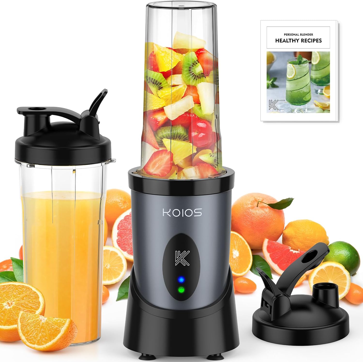 KOIOS Smoothie Blender, 900W Personal Blender for Shakes and Smoothies for Kitchen with 2 Portable Cups 22oz, Single Serve Smoothies Maker Mixer for Juices, Nutritious Recipe, Grey Blue - Buy Online at SimraCart