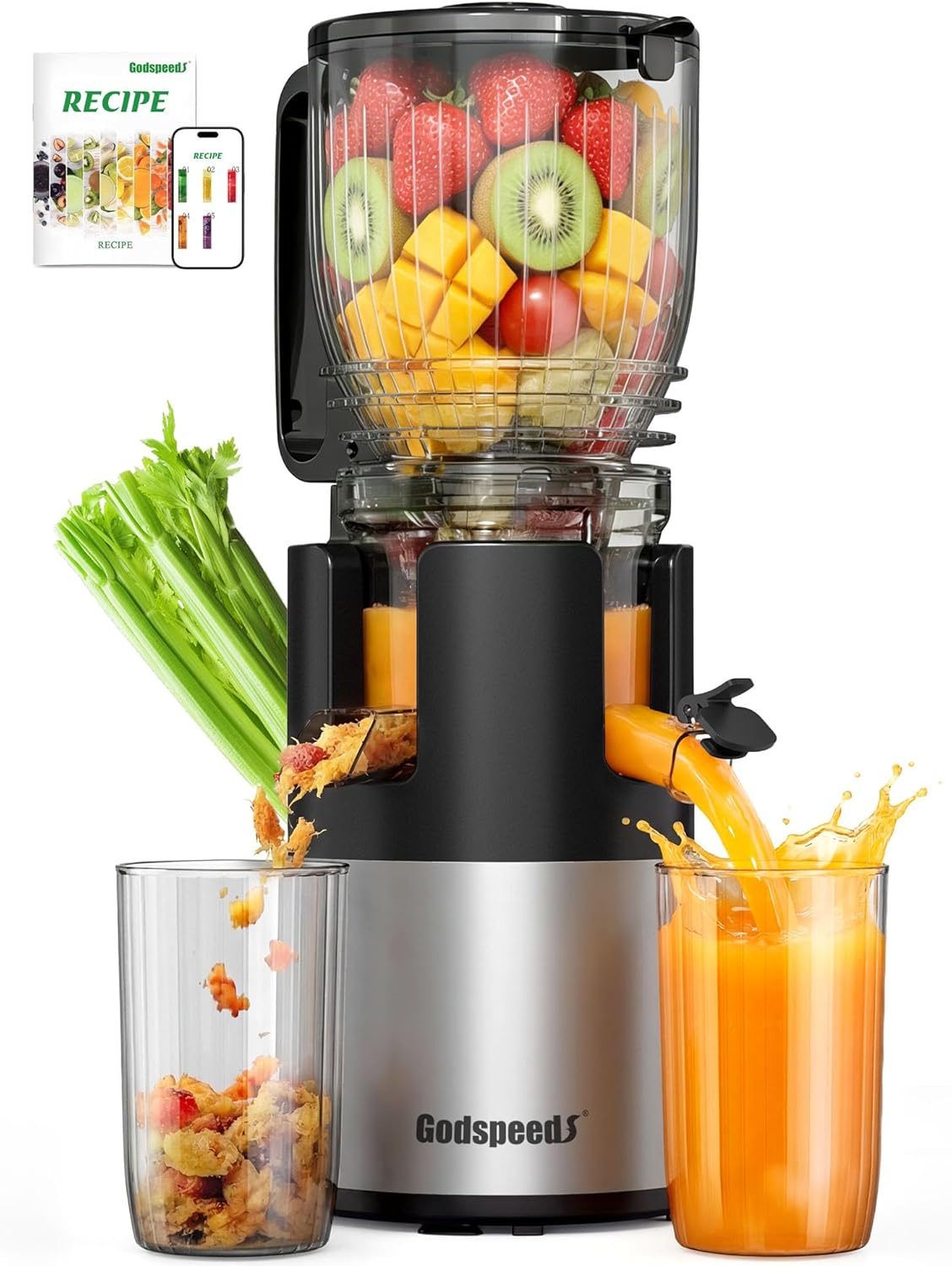 Godspeeds Juicer Machines with 5.8" Large Feed Chute, Slow Masticating Cold Press Juicer for Whole Fruits & Vegetables, Easy to Clean Design, High Juice Yield Home Juicer for Daily Wellness - Buy Online USA | SimraCart