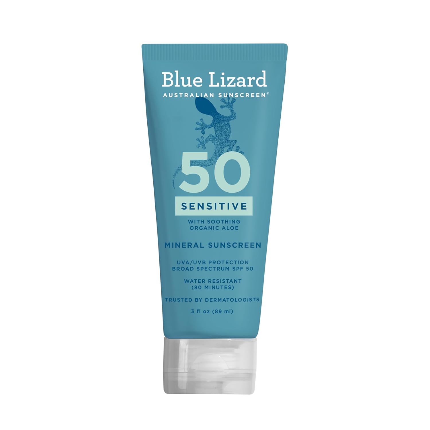 Blue Lizard SENSITIVE Mineral Sunscreen SPF 50+ | Zinc Oxide, Water Resistant (80 Min), Fragrance Free with Smart Cap Technology | 3 oz Tube - Buy Online at SimraCart