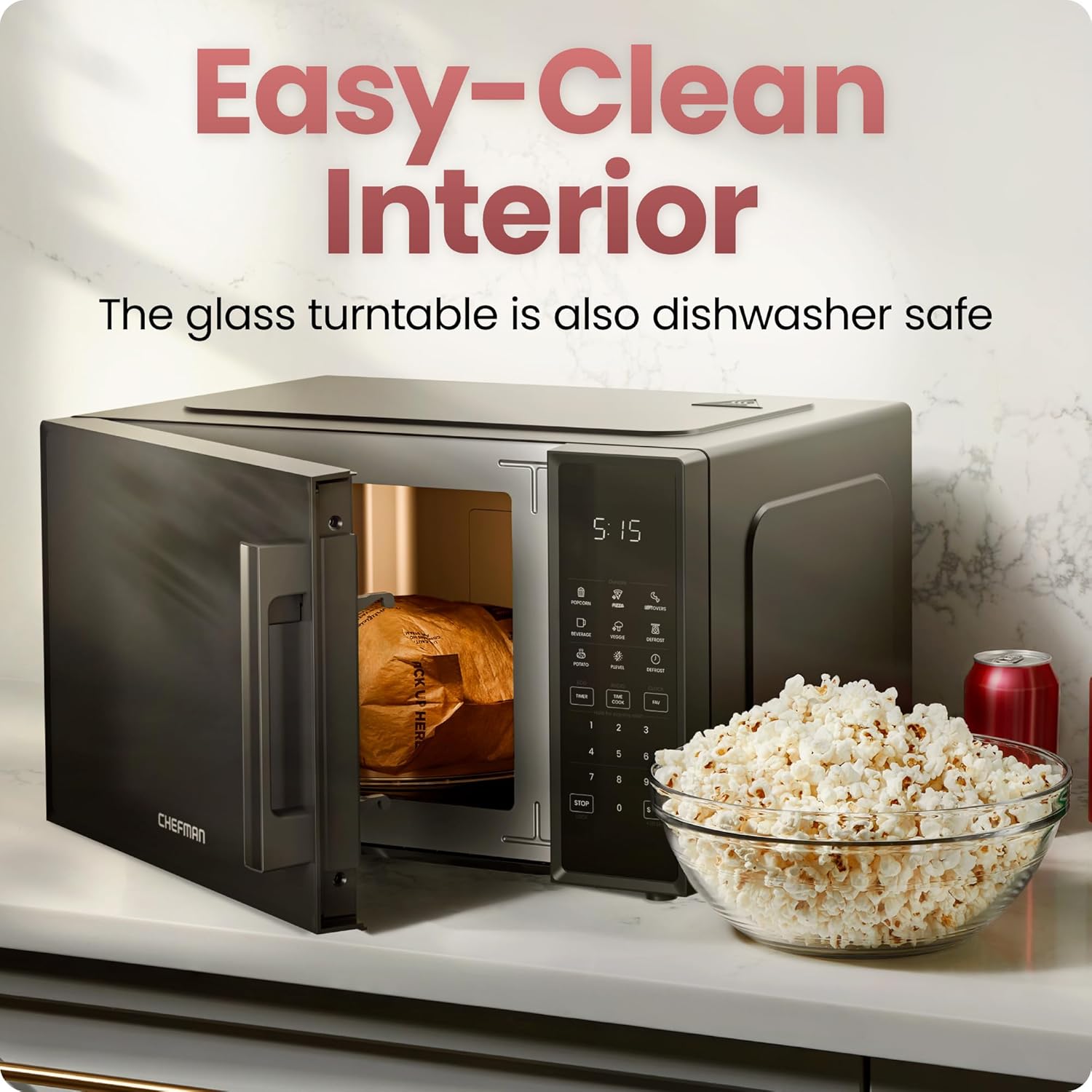 Chefman Countertop Microwave Oven 0.9 Cu. Ft., 900 Watts with 10 Power Levels, 6 Cooking Presets with One-Touch Express Cook, Eco Mode, Child Safety Lock, & Mute Button - Black - Image 6