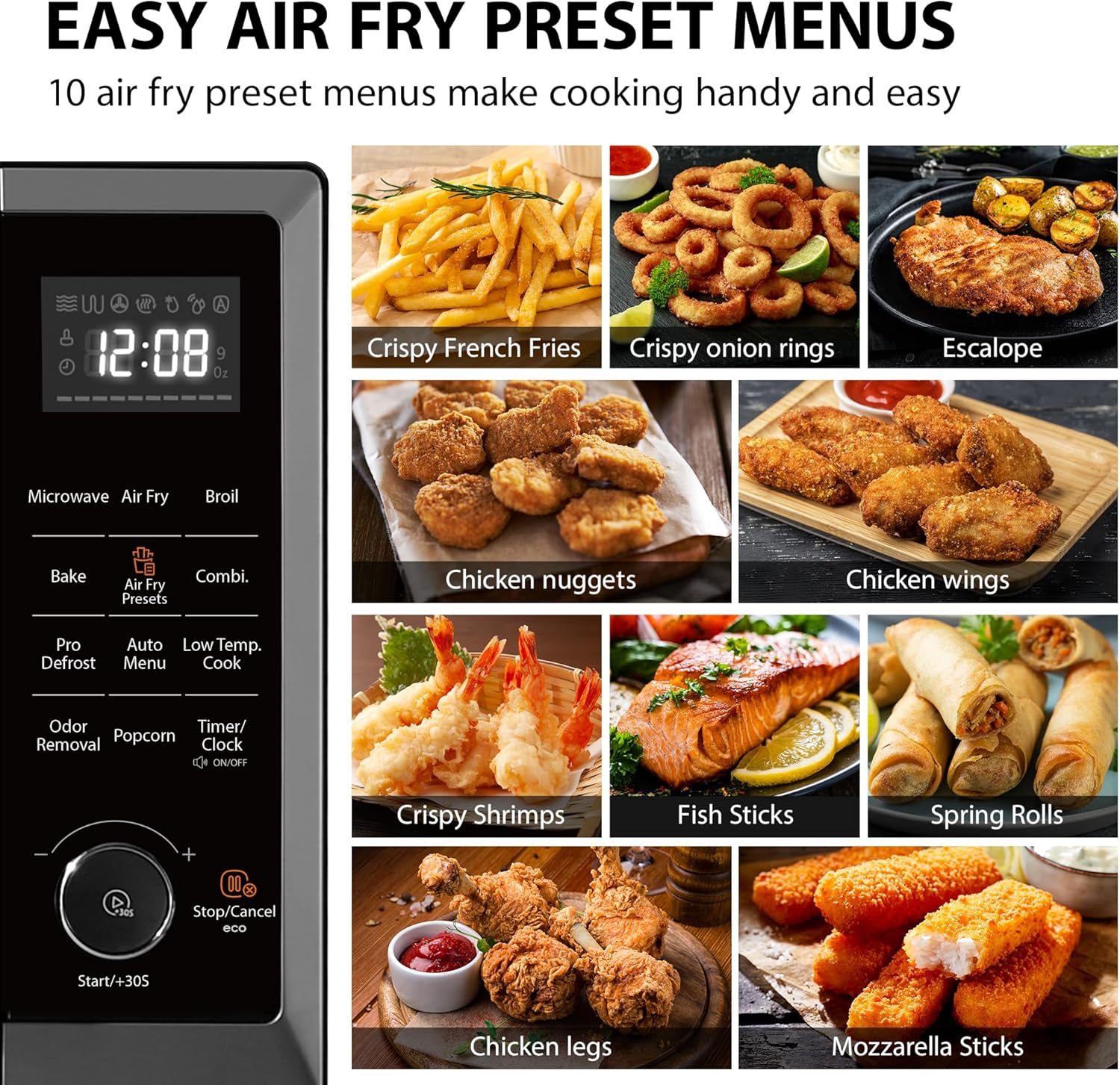Toshiba Air Fryer Combo 8-in-1 Countertop Microwave Oven with Convection, Broil, Odor Removal, 12.4" Position Memory Turntable, Child Lock, 1.0 Cu.ft, Black Stainless Steel, ML2-EC10SA(BS) - Image 2