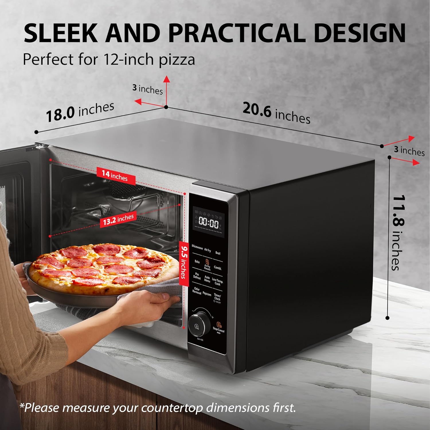 Toshiba Air Fryer Combo 8-in-1 Countertop Microwave Oven with Convection, Broil, Odor Removal, 12.4" Position Memory Turntable, Child Lock, 1.0 Cu.ft, Black Stainless Steel, ML2-EC10SA(BS) - Image 3