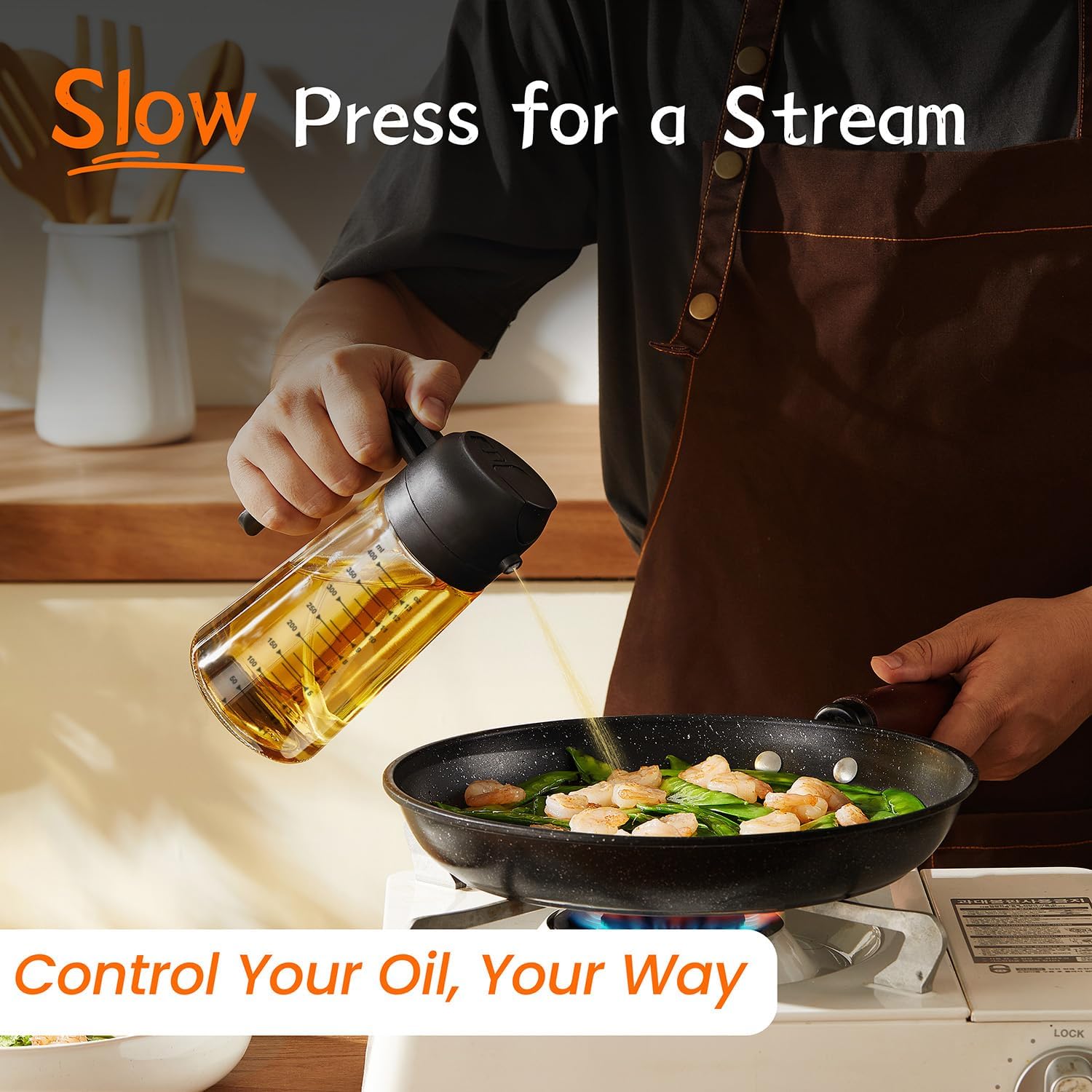 16oz/470ml Glass Olive Oil Sprayer for Cooking – 2 in 1 Oil Dispenser for Air Fryer, Salad, BBQ – Black - Image 3