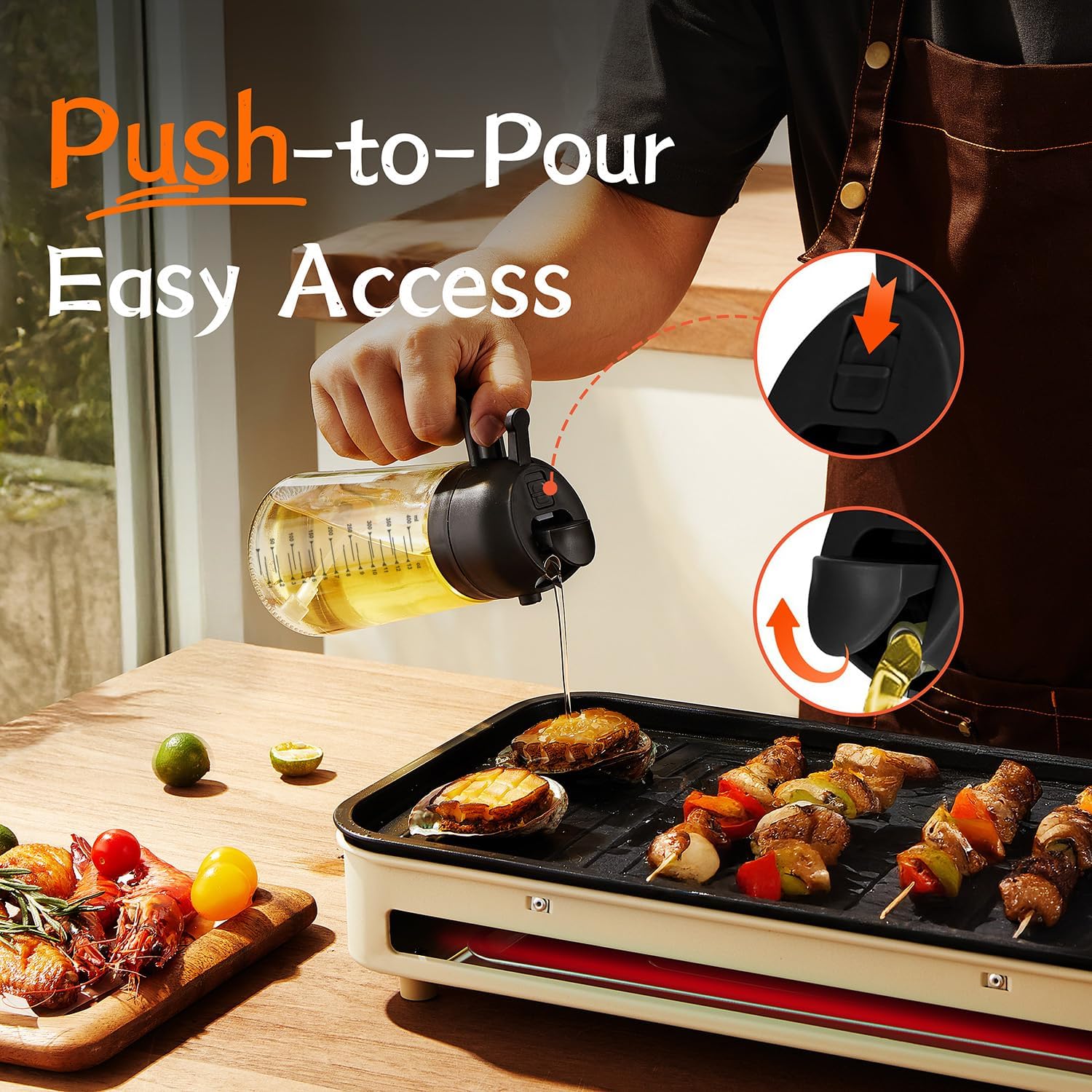 16oz/470ml Glass Olive Oil Sprayer for Cooking – 2 in 1 Oil Dispenser for Air Fryer, Salad, BBQ – Black - Image 4