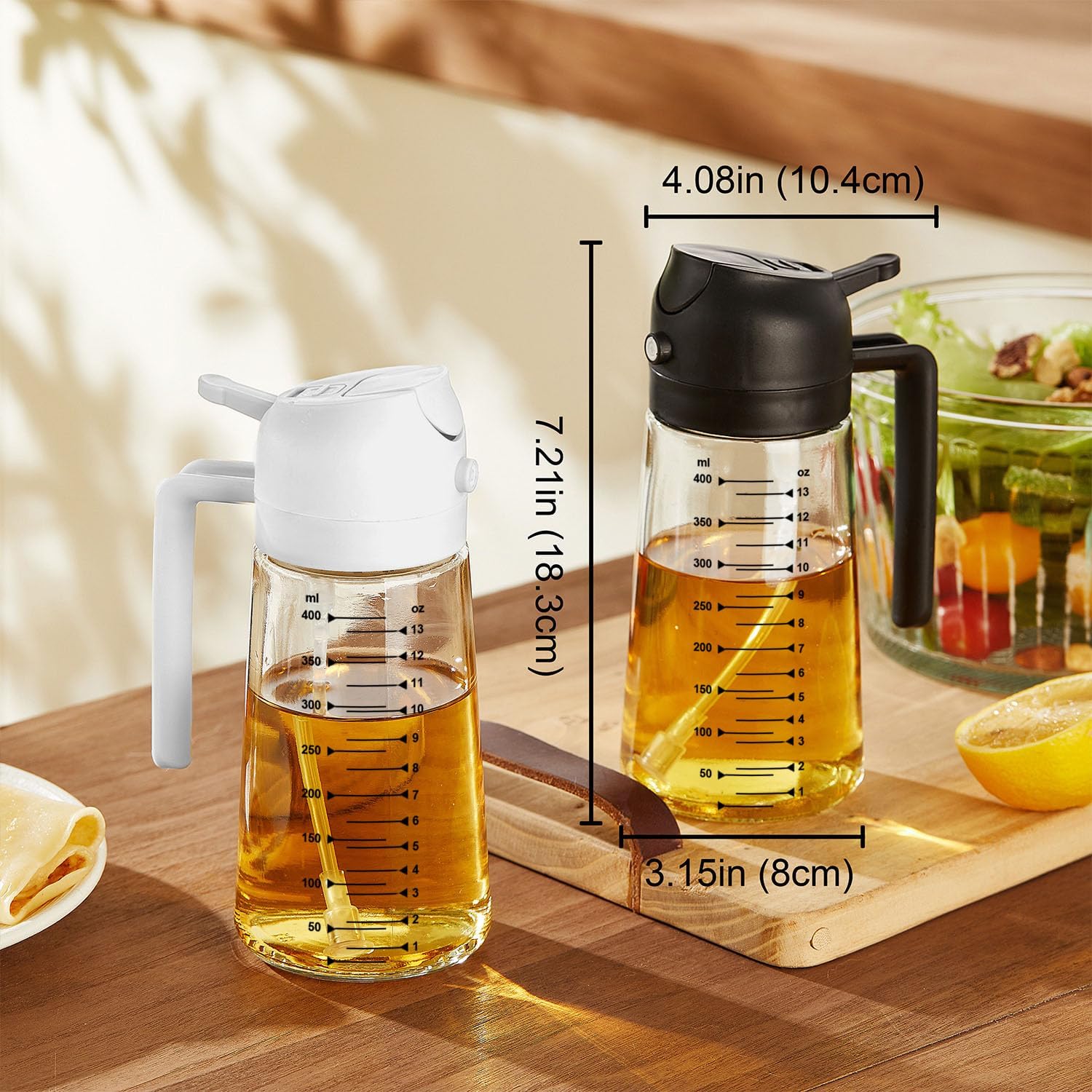 16oz/470ml Glass Olive Oil Sprayer for Cooking – 2 in 1 Oil Dispenser for Air Fryer, Salad, BBQ – Black - Image 5