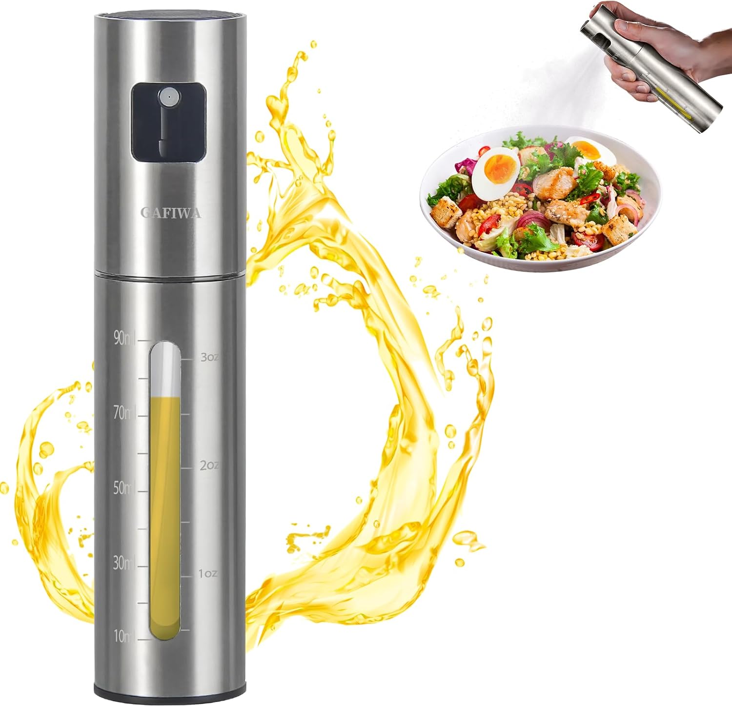 Olive Oil Sprayer for Cooking – SUS304 Stainless Steel 100ml Olive Oil Mister Bottle – Leak-Proof Portable Oil Dispenser Spritzer for Kitchen