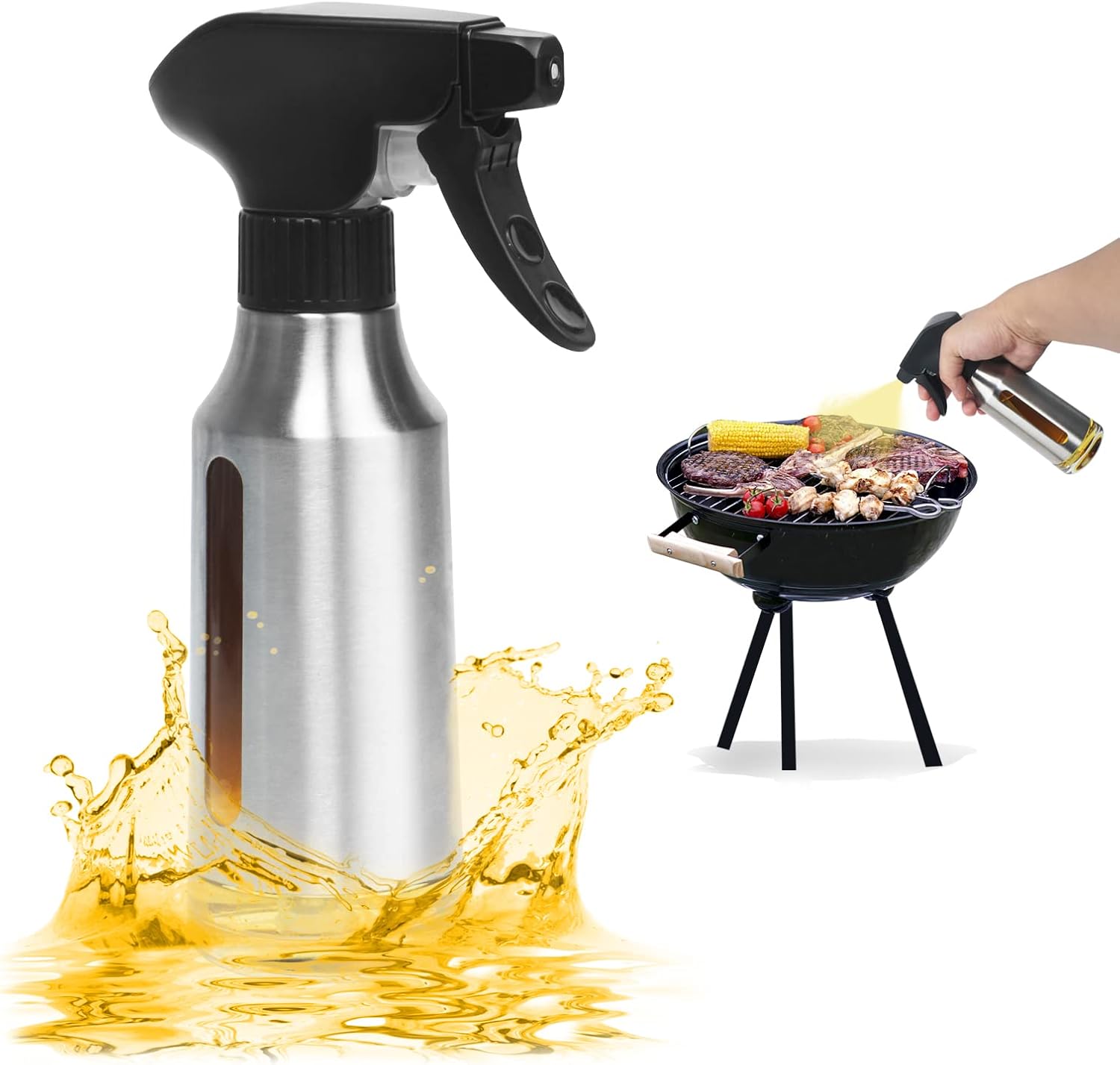 Spray Bottle – 180ml Stainless Steel Olive Oil Sprayer for Cooking – Oil Mister for Air Fryer, Canola Spritzer for BBQ, Salad, Vinegar, Baking, Roasting