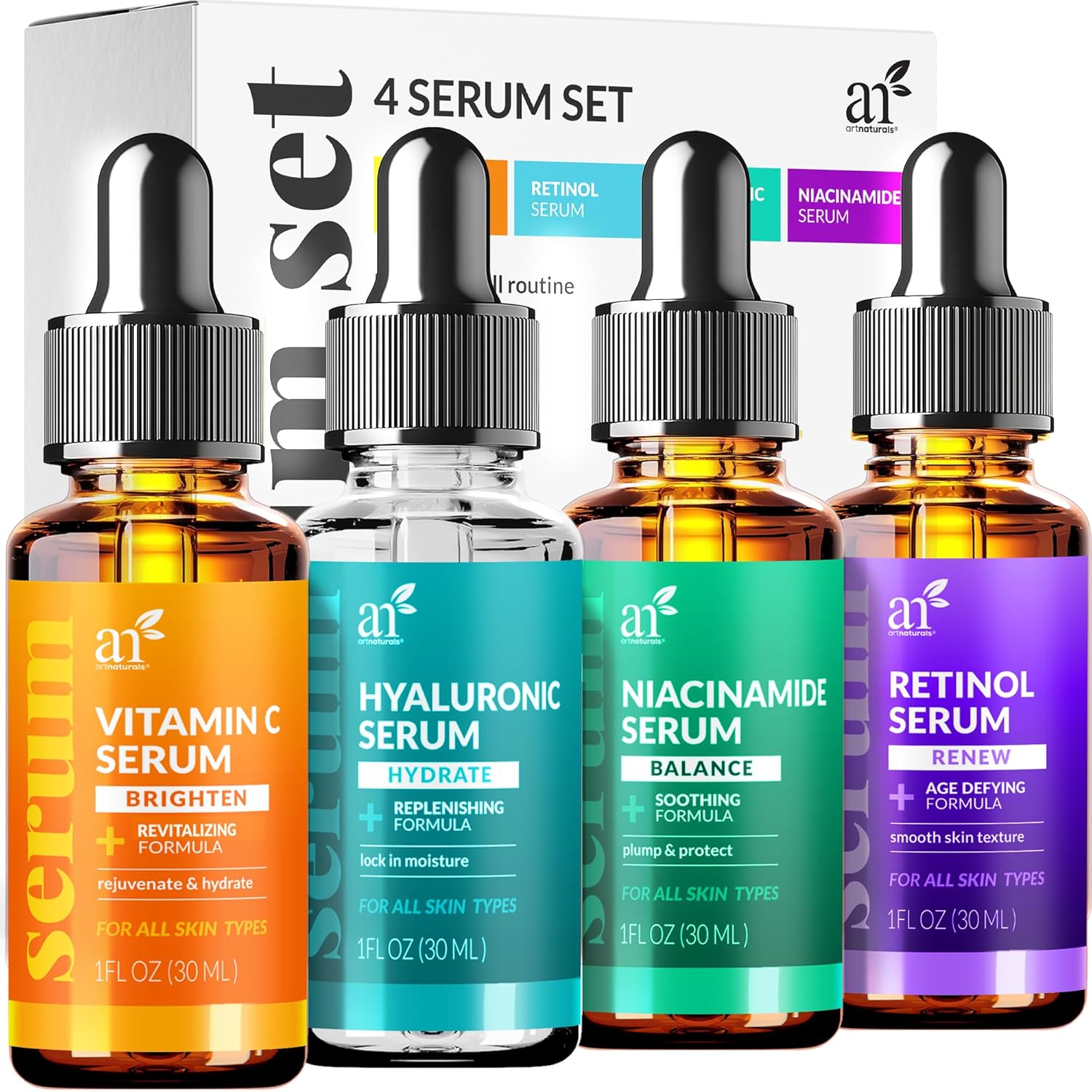Vitamin C Serum Skin Care Set – Retinol, Hyaluronic Acid & Niacinamide | Anti-Aging, Brightening, Hydrating – artnaturals - Buy Online at SimraCart
