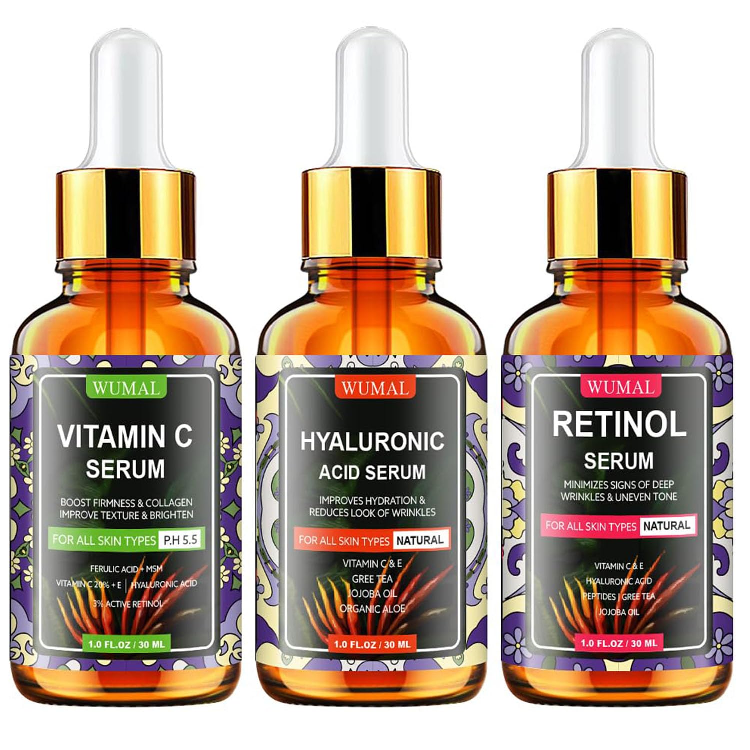 3 Pack Face Serum Set – Vitamin C, Retinol & Hyaluronic Acid | Firming, Brightening & Hydrating Skincare – Day & Night Reset - Buy Online at SimraCart