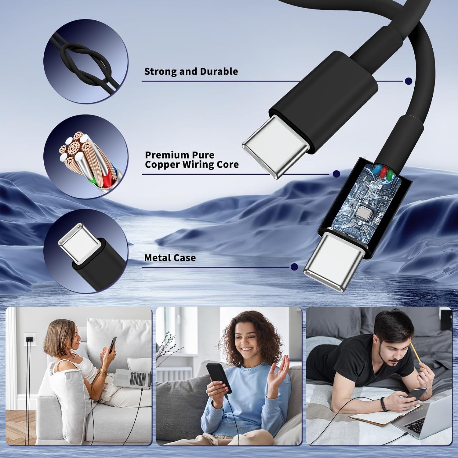 Super Fast Samsung Charger Type C, 45W Dual Port USB C Fast Charger Block [2-Pack] & Extra Long 60W 3/6/10/10FT USB C Cable - PD Quick Charging 3.0 For Samsung Galaxy S25 Ultra/S24+/S23 iPhone 16 - Image 5