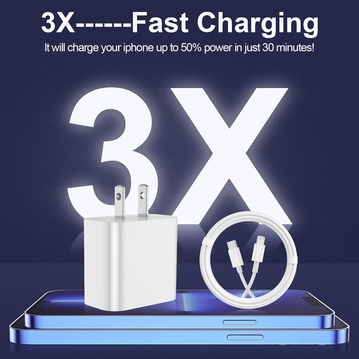 iPhone Charger Fast Charging 2 Pack Type C Wall Charger Block with 2 Pack [6FT&10FT] Long USB C to Lightning Cable for iPhone 14/13/12/12 Pro Max/11/Xs Max/XR/X, AirPods Pro - Image 3