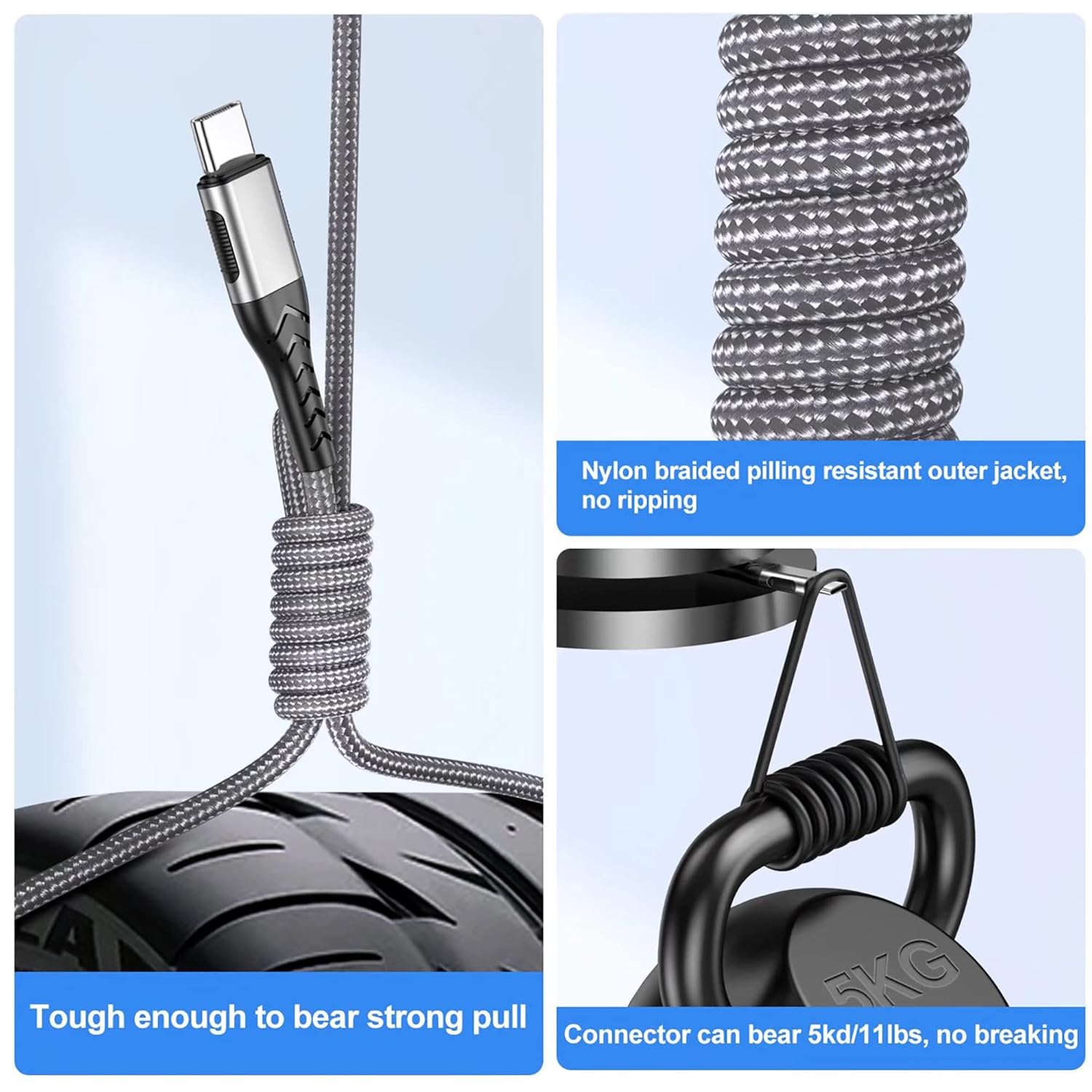 USB C Cable, Upgraded 2Pack 10ft Fast USB Type C Charging Cable for Android/Phone/Pad/Laptop, Type C Charger Braided USB Cable Compatible with iPhone 17/16/15/Pro/Plus/Max/Samsung-Silver - Image 4