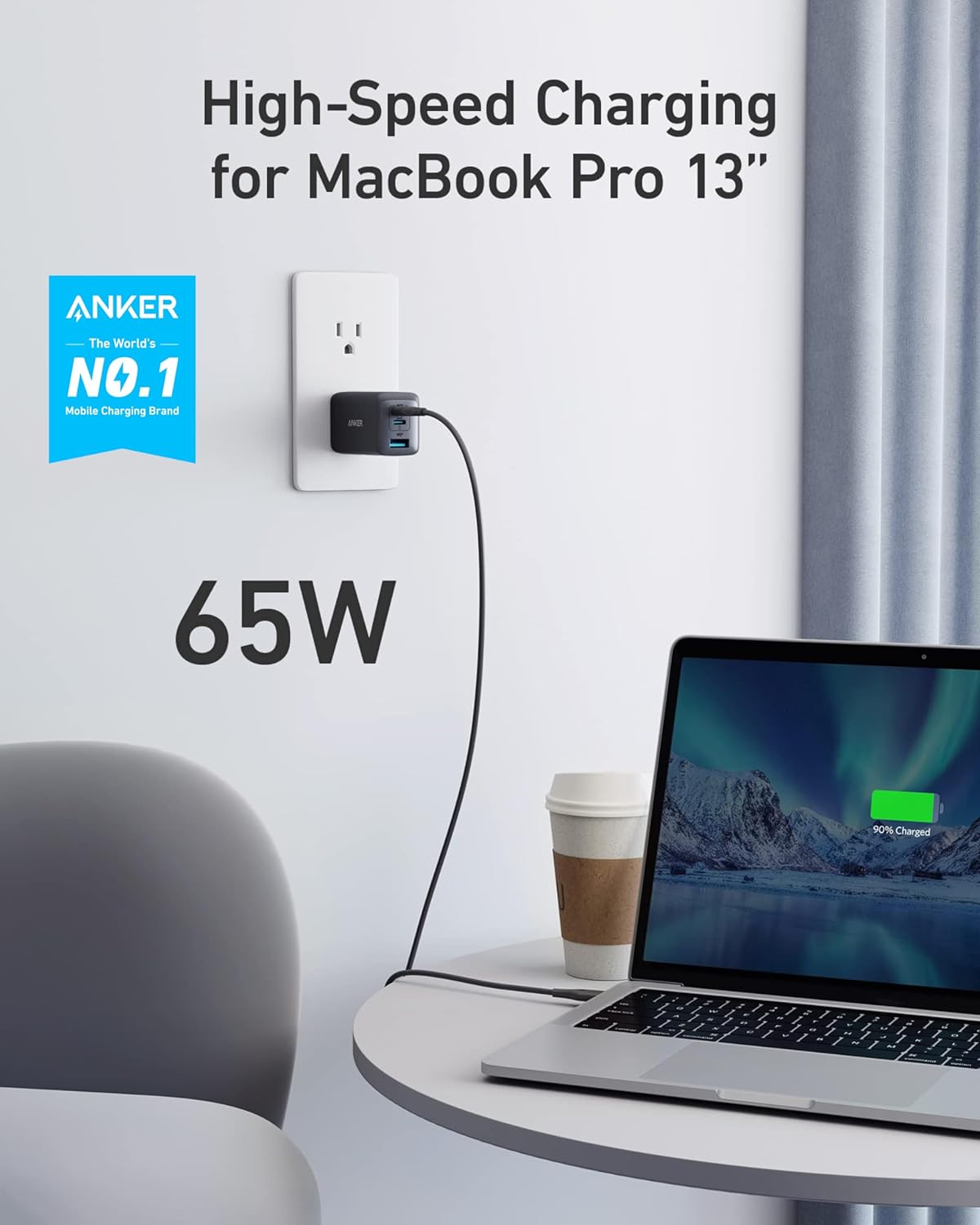65W 3-Port Fast Compact Foldable USB C Charger Block, GaN Type C Charger Fast Charging for MacBook Pro/Air, iPad Pro, Galaxy S25/S26, Dell XPS 13, iPhone 17/16/15 Series, and More - Black - Image 2