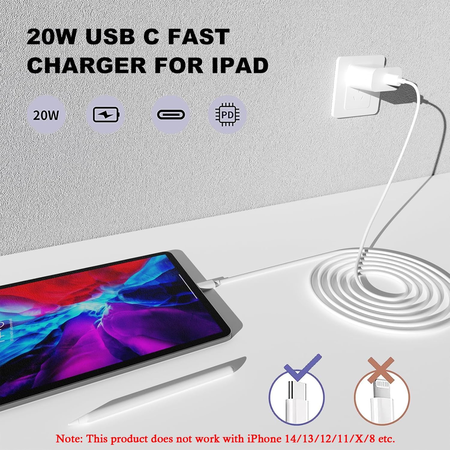iPhone 17 16 15 Charger Fast Charging, 2Pack 20W Apple iPad USB C Wall Charger Block with 6FT USB C to C Cable for iPhone 17/Pro/Pro Max/17 Air/16/16 Pro/16 Pro Max/15/Plus/Pro/Pro Max (White) - Image 4