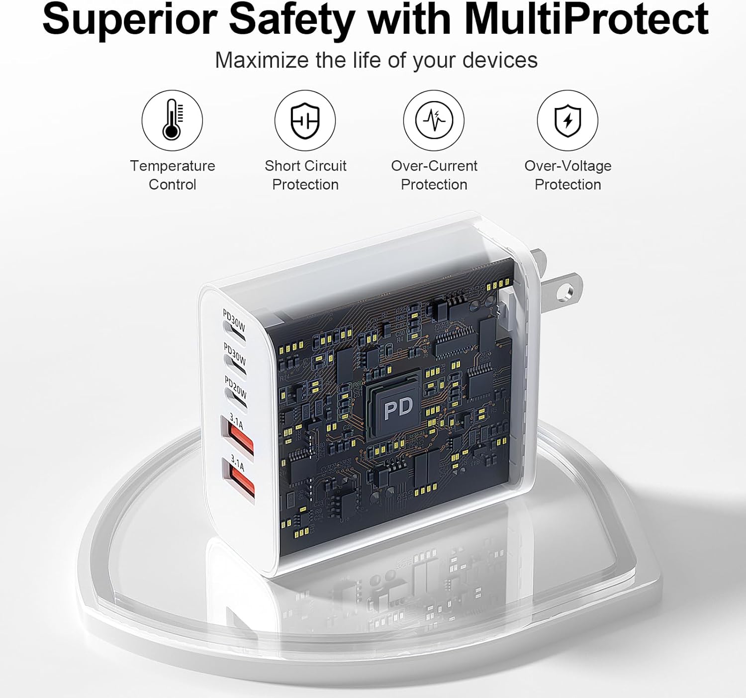 USB C Charger Block, 60W 5-Port Type C Fast Charging Block, USBC USB Multiple Port Wall Charger Plug Adapter for iPhone 17/Air/16/15/14/13/12/11 Pro Max, Samsung Galaxy, iPad, Tablet (White) - Image 4