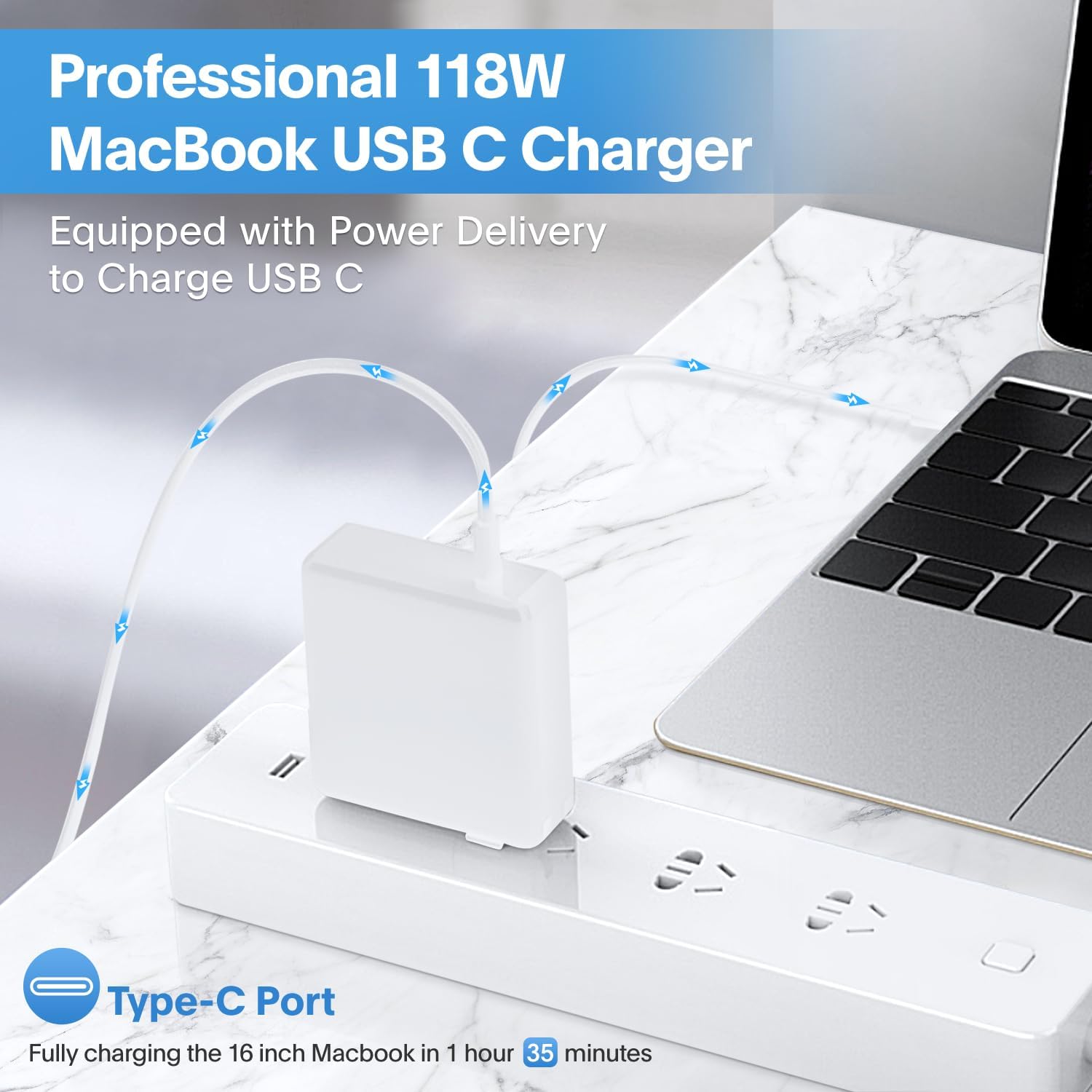 Mac Book Pro Charger - 118W USB C Fast Charger Power Adapter, Compatible with MacBook Pro/Air M5 M4 M3 M2 M1, iPad Pro, Samsung Galaxy and More USB-C Devices, Include 7.2ft Type C Cable - Image 2