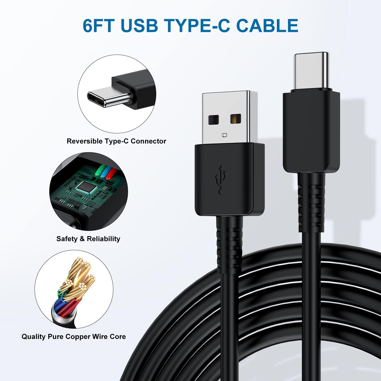 Type C Charger Fast Charging, 2 Pack USB C Android Phone Wall Charger Block & 6ft Charge Cable Cord, for Samsung Galaxy S8/S9/S10 Plus Active S10e/S20/S21 Ultra Plus/Note 8 9 10/Pixel 3 etc - Image 6