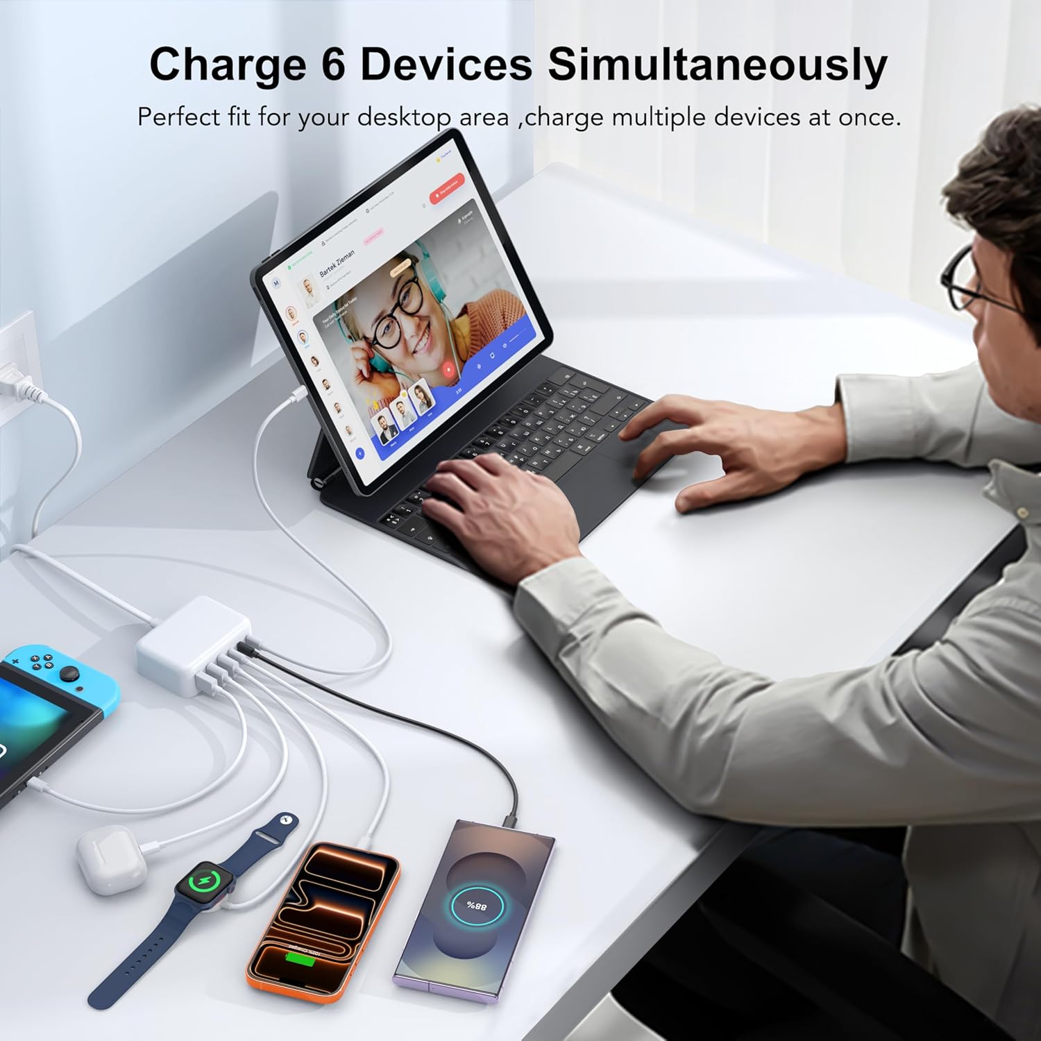 USB C Fast Charger, 100W GaN 6 Port Type C Charging Station Hub Block Cube, USB C Wall Charger Power Strip Adapter Plug for iPad iPhone 17 16 15 14 Pro Max Pixel Note Galaxy, 5ft Cord - Image 5