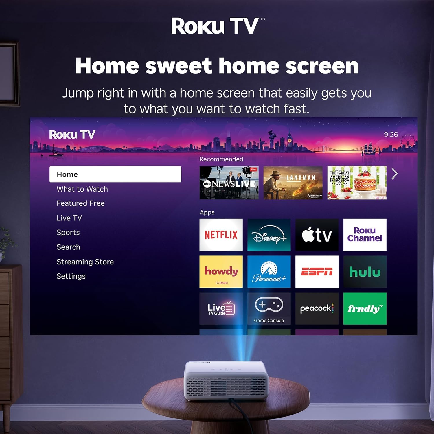 Aurzen Roku TV Smart Projector with WiFi and Bluetooth, Roku Streaming Experience Built-in, 1080P FHD, Dolby Audio, Auto Focus & Keystone, Zoom, Movie Portable Outdoor Mini Projector, White - Image 4