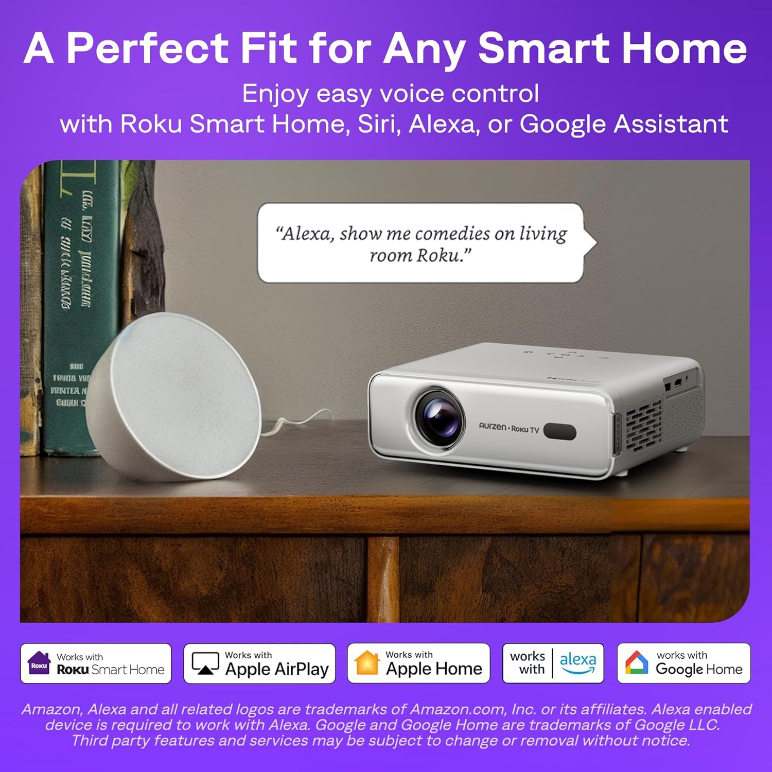 Aurzen Roku TV Smart Projector with WiFi and Bluetooth, Roku Streaming Experience Built-in, 1080P FHD, Dolby Audio, Auto Focus & Keystone, Zoom, Movie Portable Outdoor Mini Projector, White - Image 6
