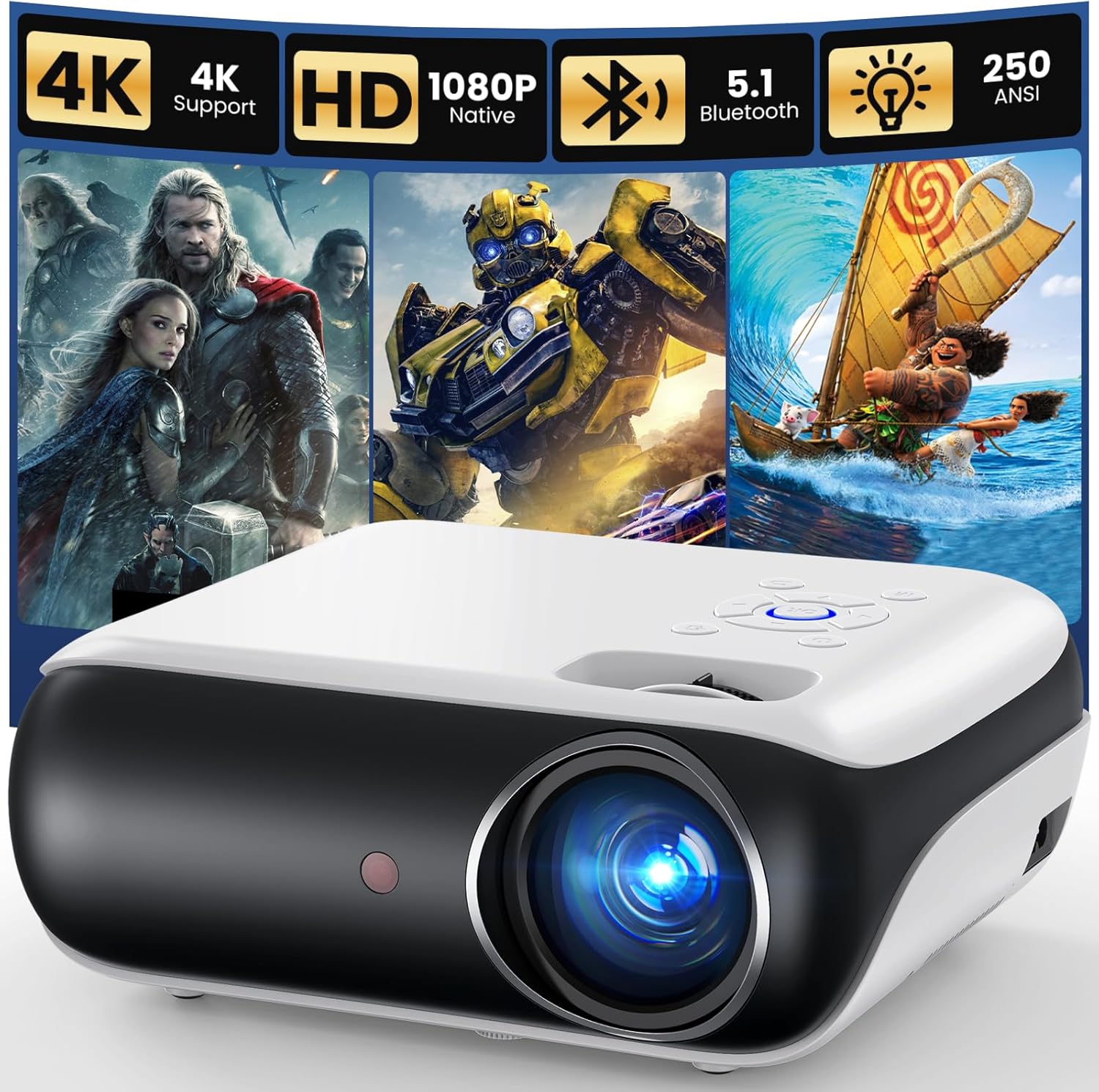 Native 1080p Projector, Bluetooth Home Theater Movie Projector With Built-in Speaker, Compatible With Smartphone, Hdmi, Fire Stick, Ps5, Indoor & Outdoor Use - Without Google Tv System - Best Deals USA | SimraCart